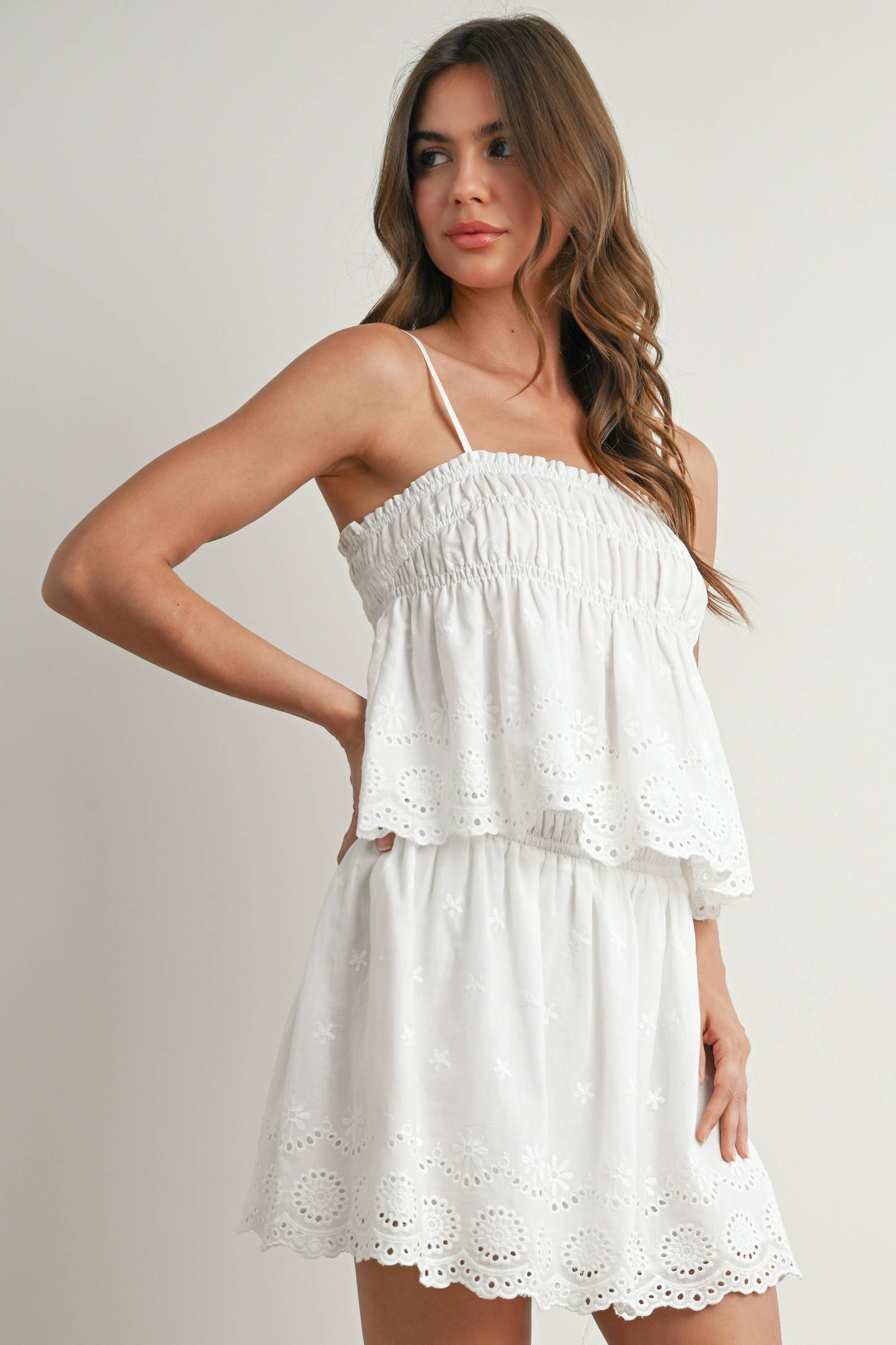 Ruffle Smocked Skirt: White
