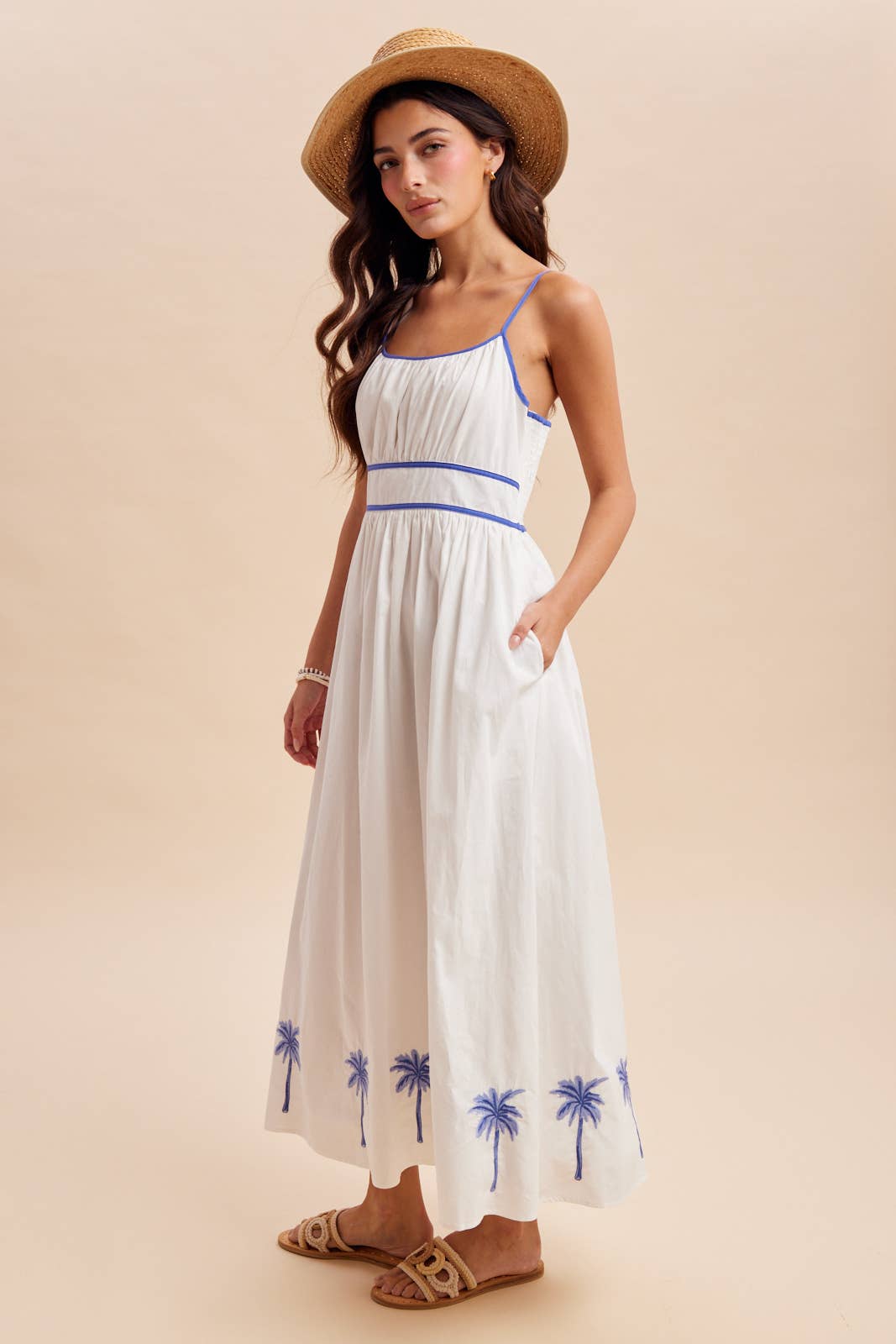 Blue Palm Maxi Dress: Off White