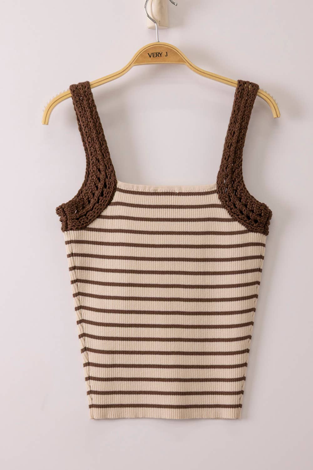 Striped Knit Tank Top: Chocolate