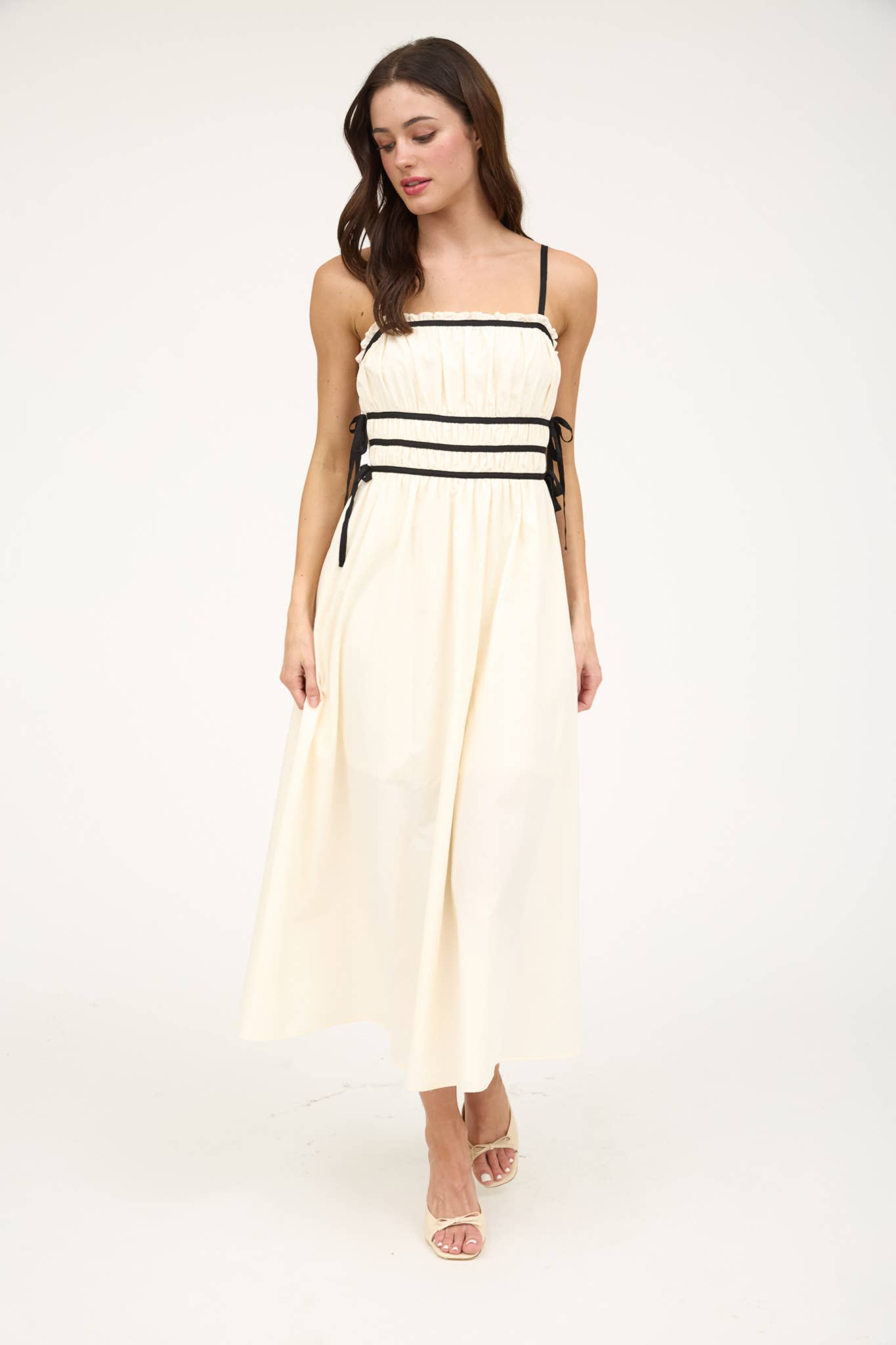 Ruched Midi Dress Cream