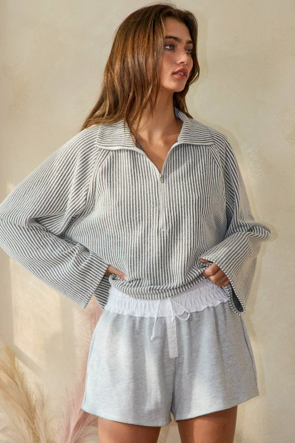 Trendy Terry Button Shorts : H. Grey