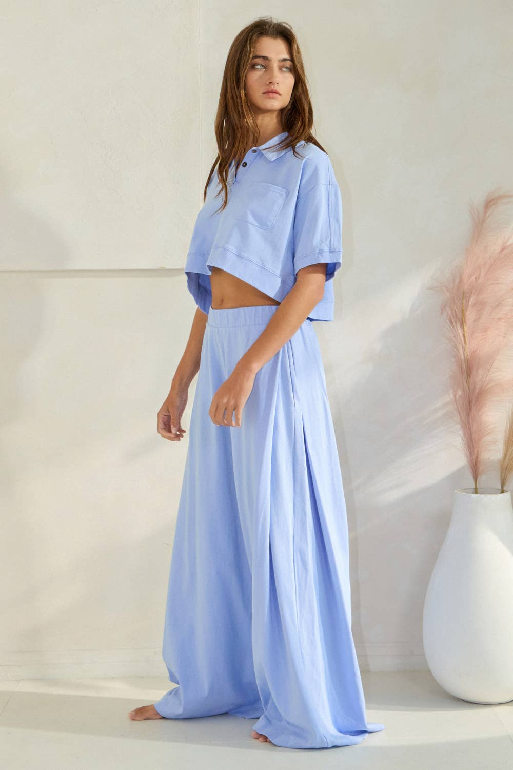 Solid Pleated Pants: Periwinkle