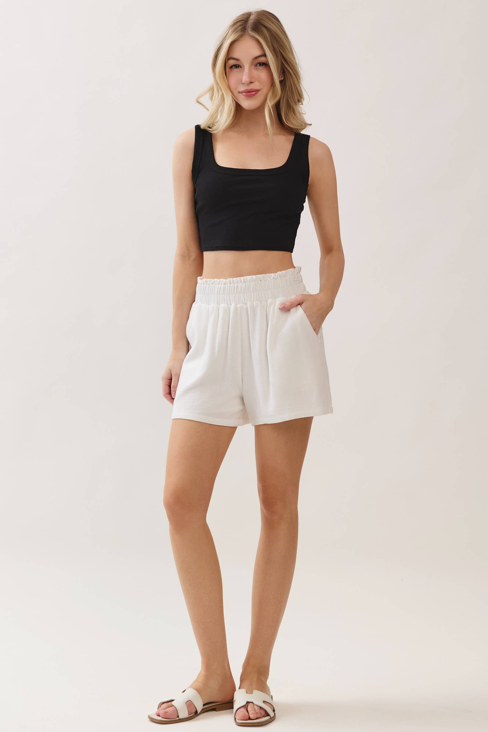Ruffled Waist Shorts: Off White