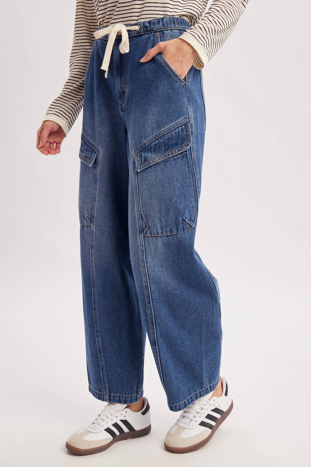 Denim Cargo Barrel Jeans
