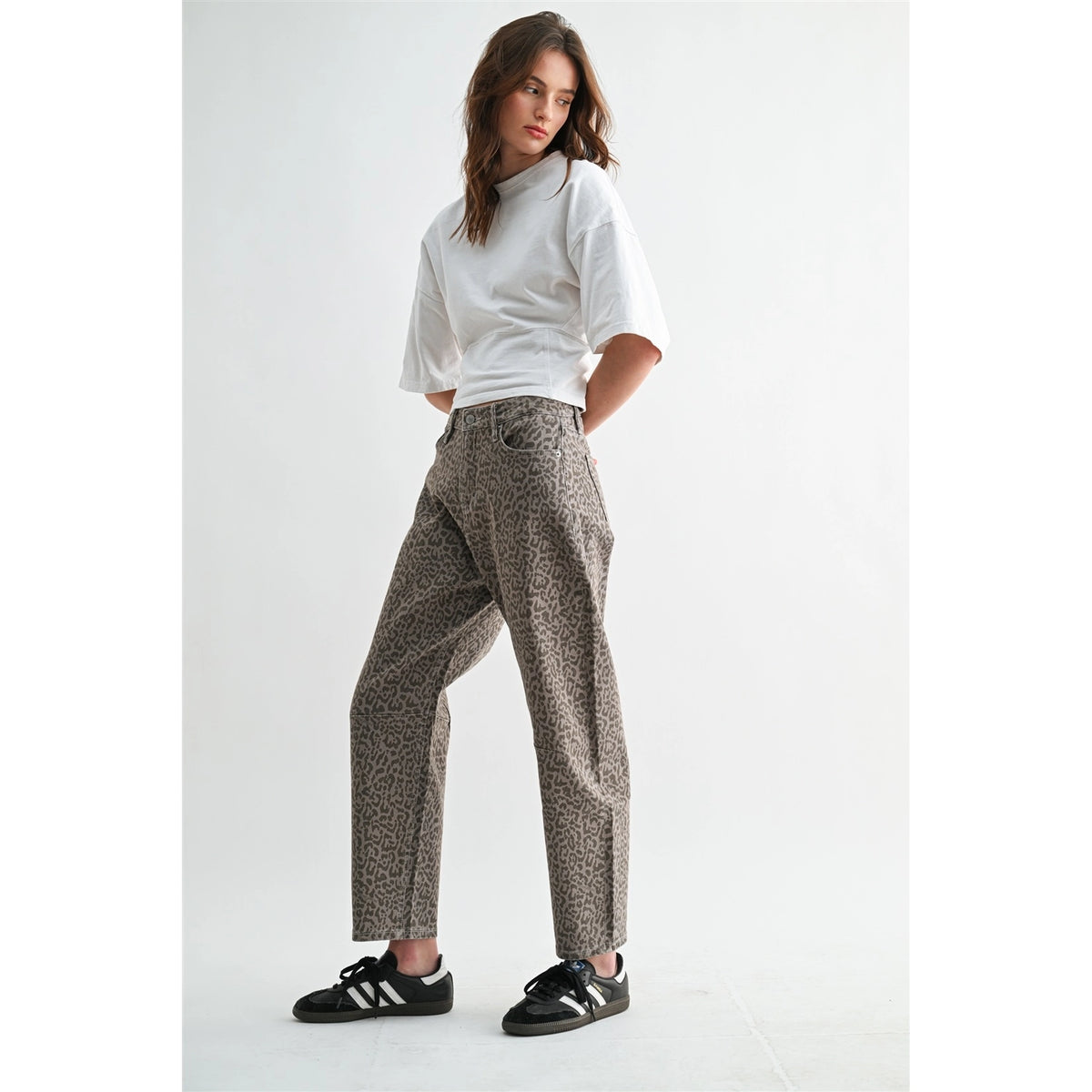 High Rise Wide Cuff Leopard Barrel