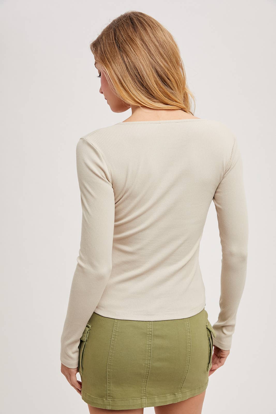 Ribbed Lace Knit Top: Sand