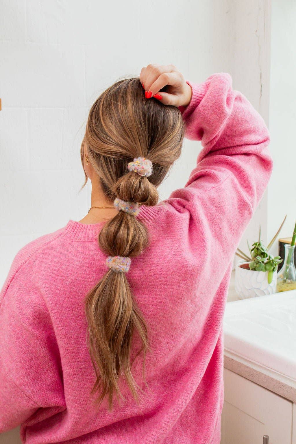 Pom Pom Hair Tie 3-Pack: Cream