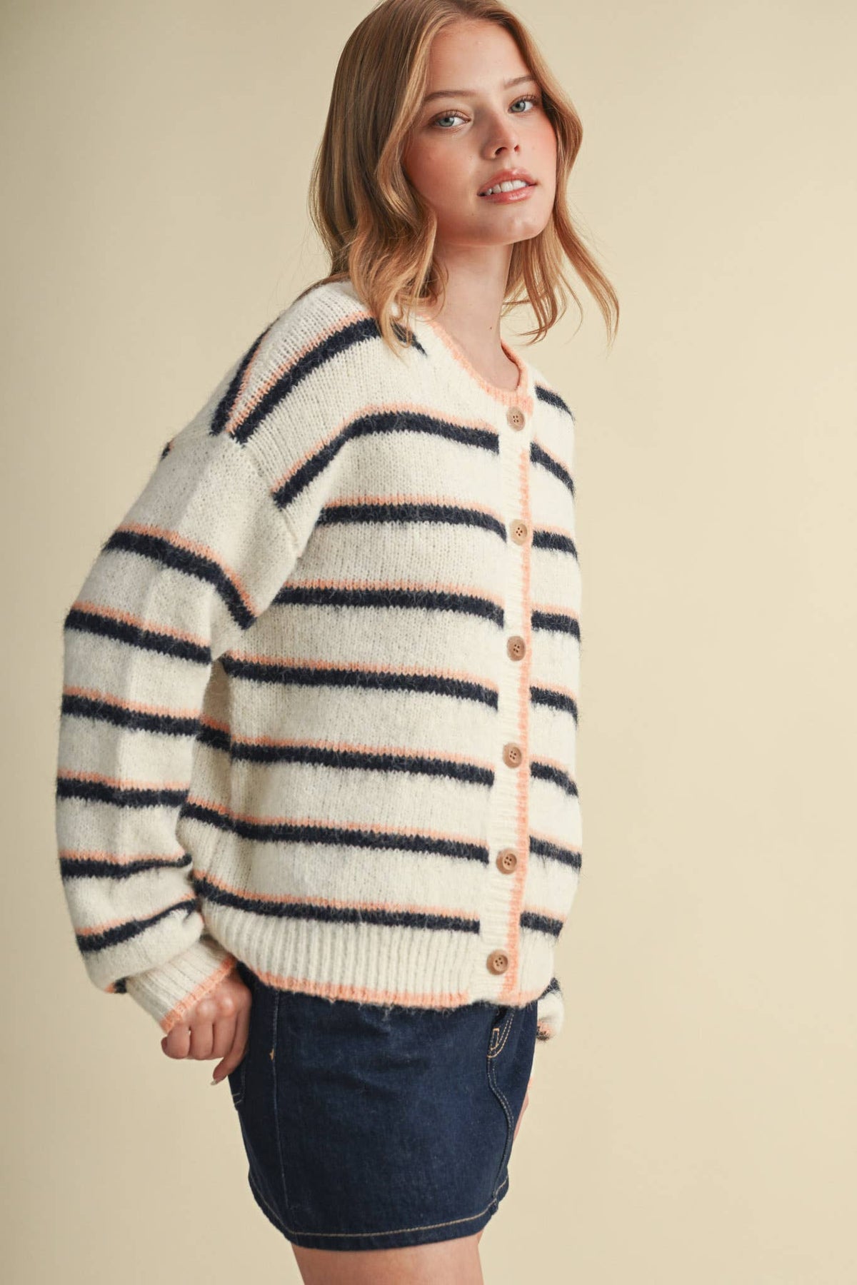 Striped Cardigan: Ivory Multi