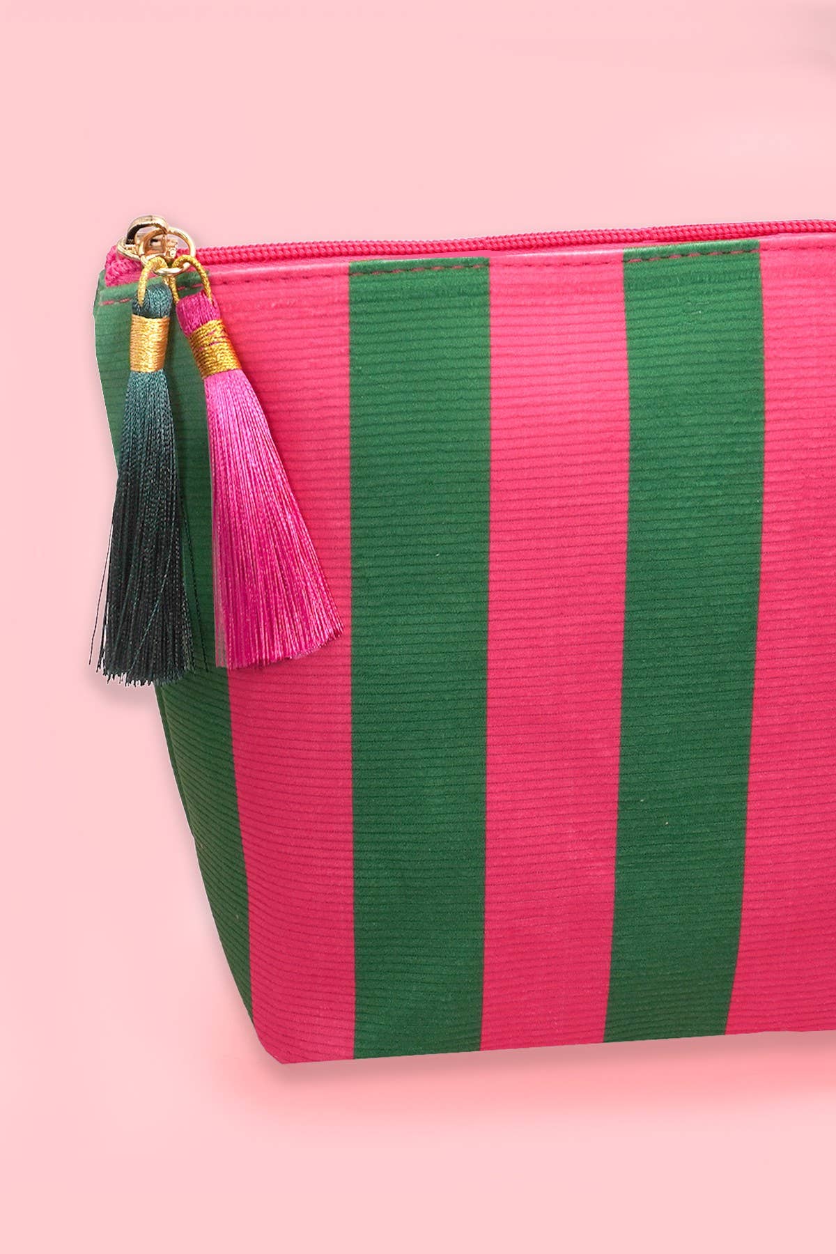 Tassel Makeup Pouch: Green/Pink