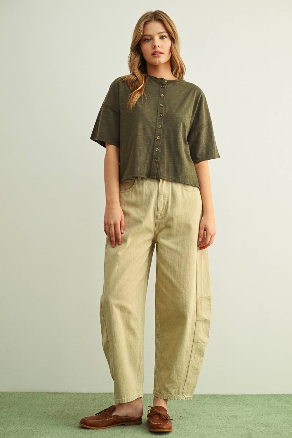 Olive Button Down Top: