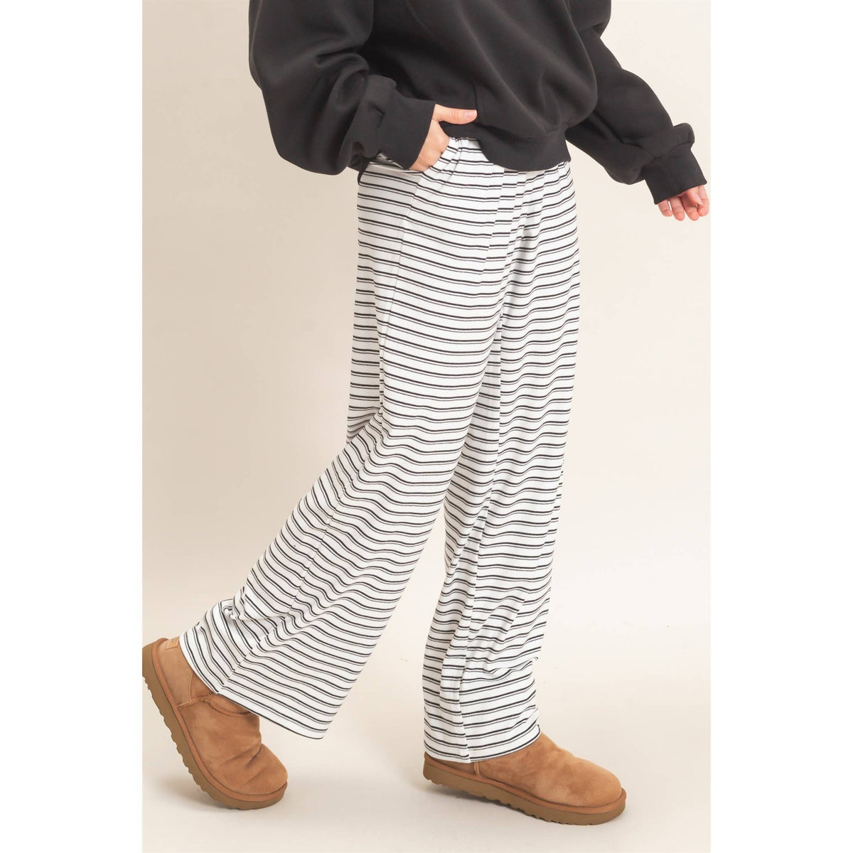 Striped Elastic Waist Pants: White