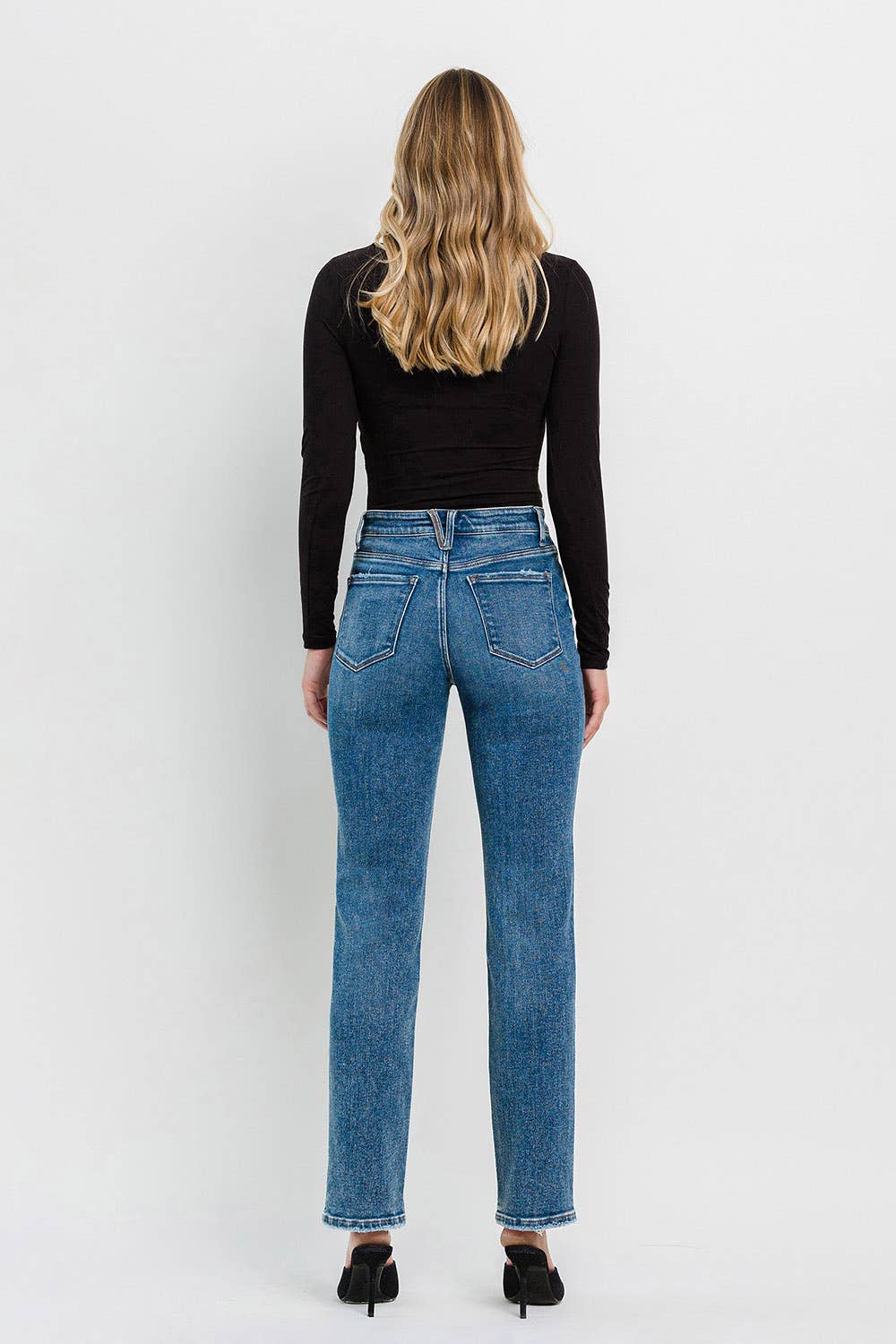 High Rise Straight Jeans: