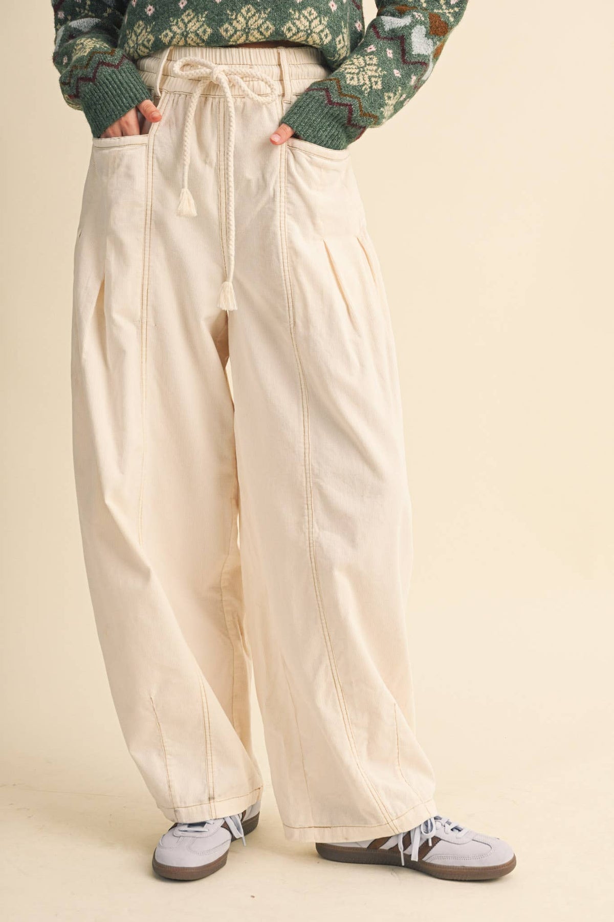 Corduroy Pleated Barrel Pants