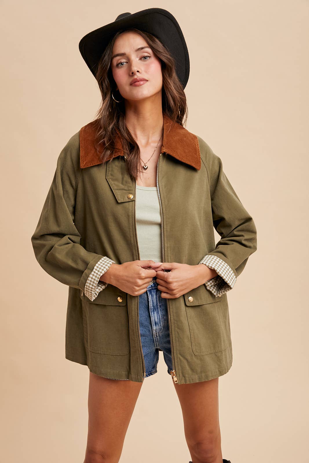Corduroy Collar Jacket: Light Olive
