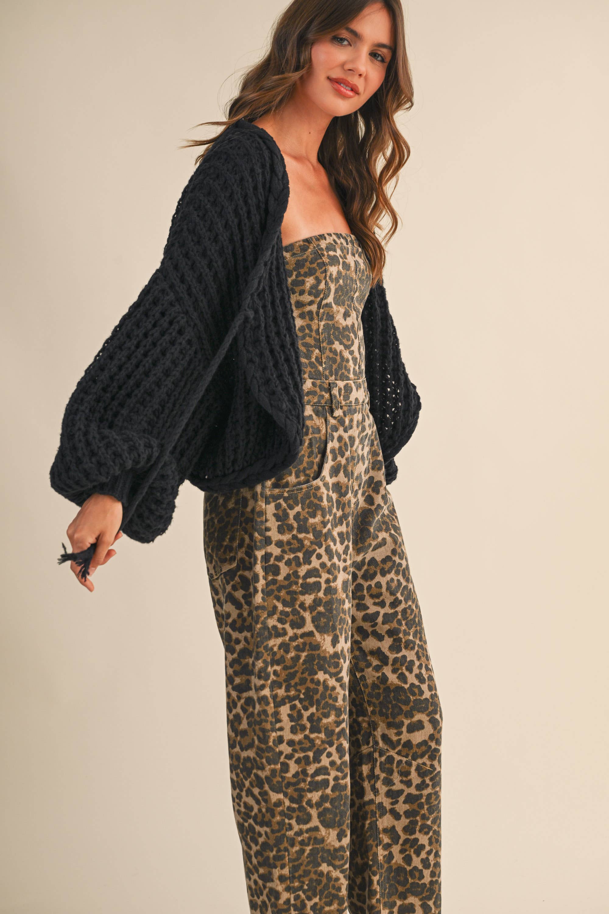 Braided Bolero Cardigan: Black