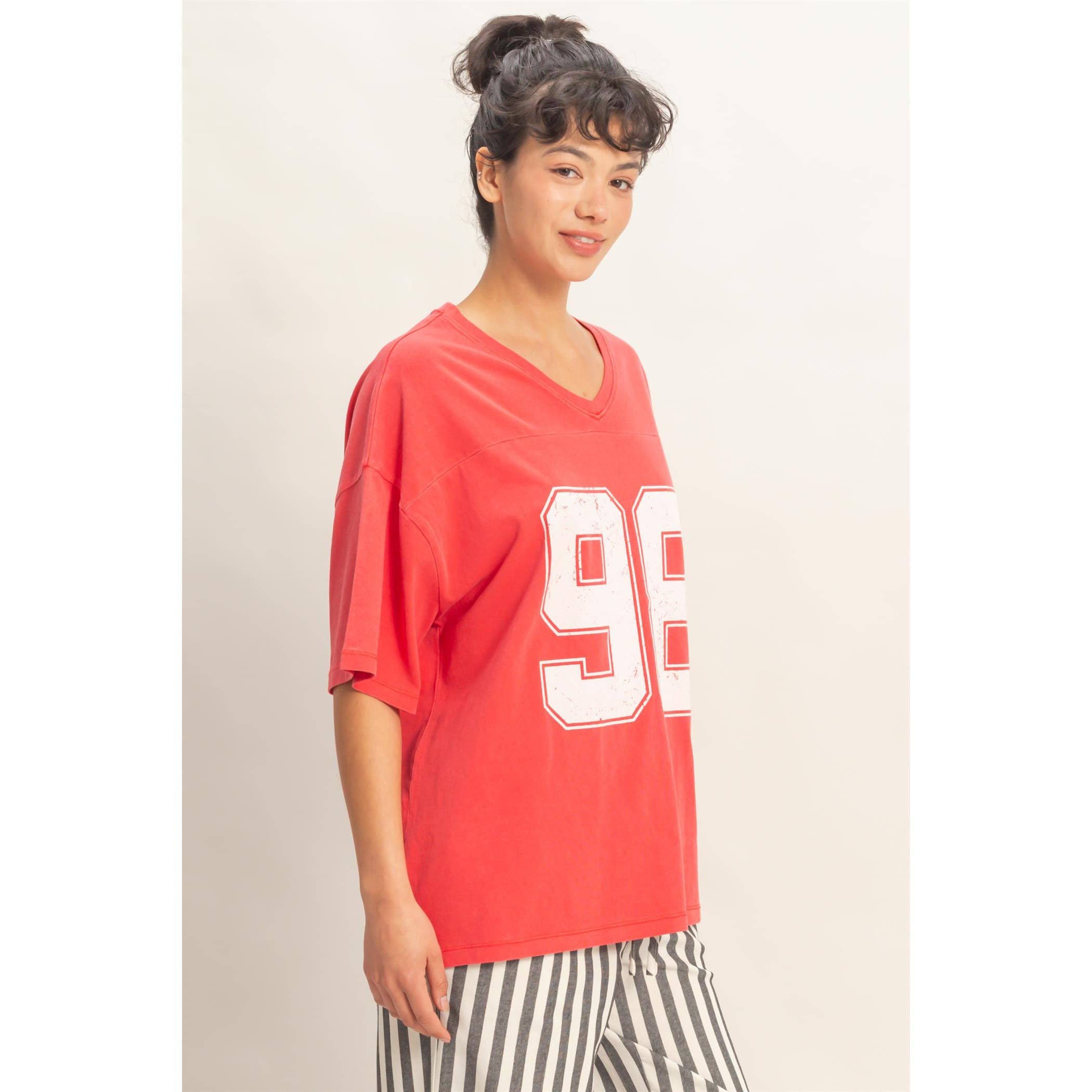 Oversized Varsity Tee: Red