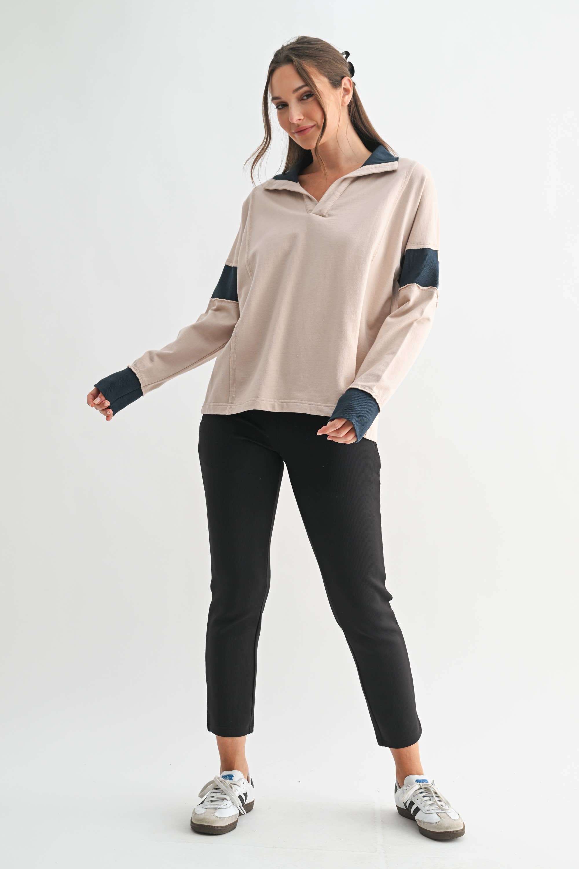 Crestline Collared Top: Mushroom
