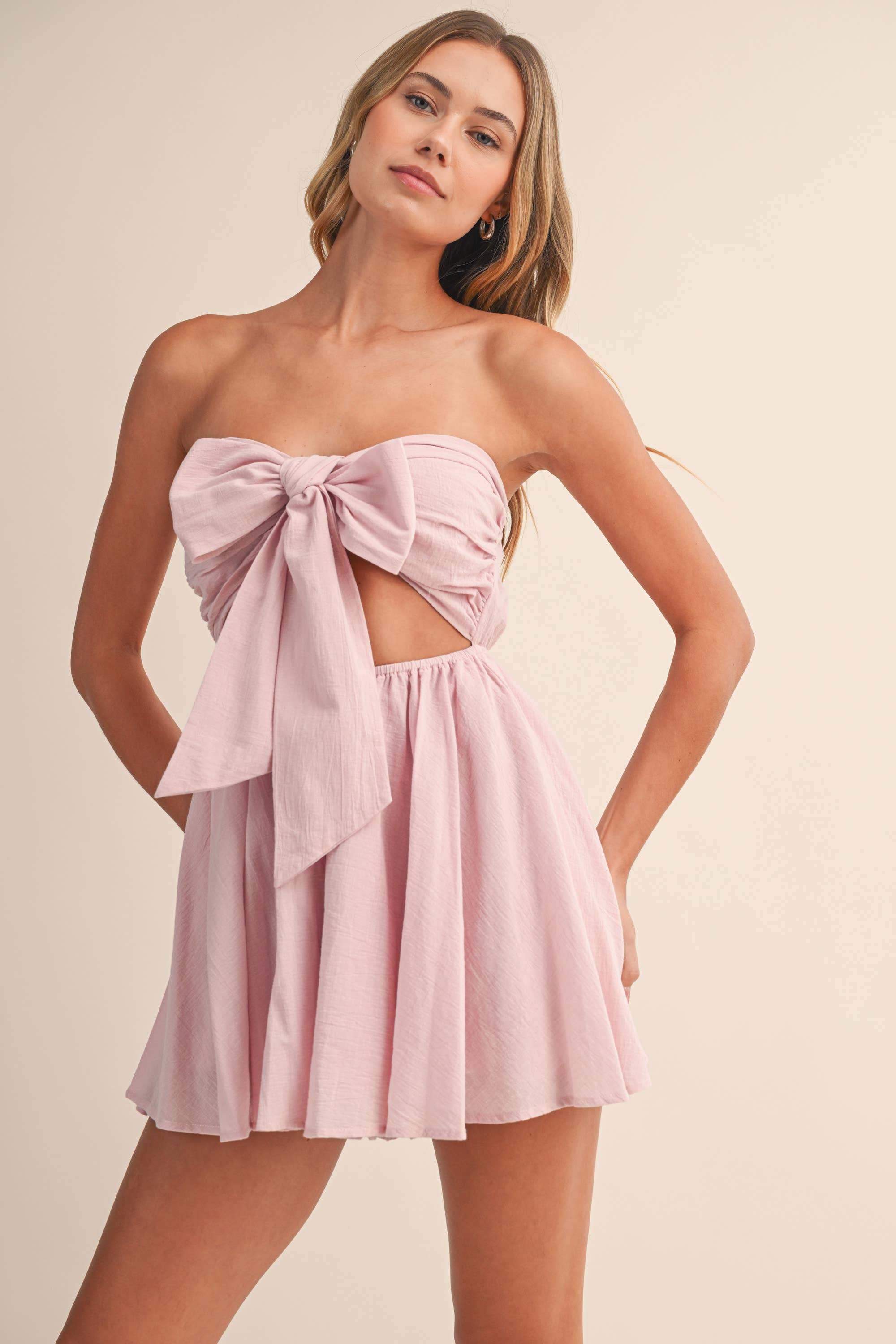 Tube Tied Fron Romper: Pink