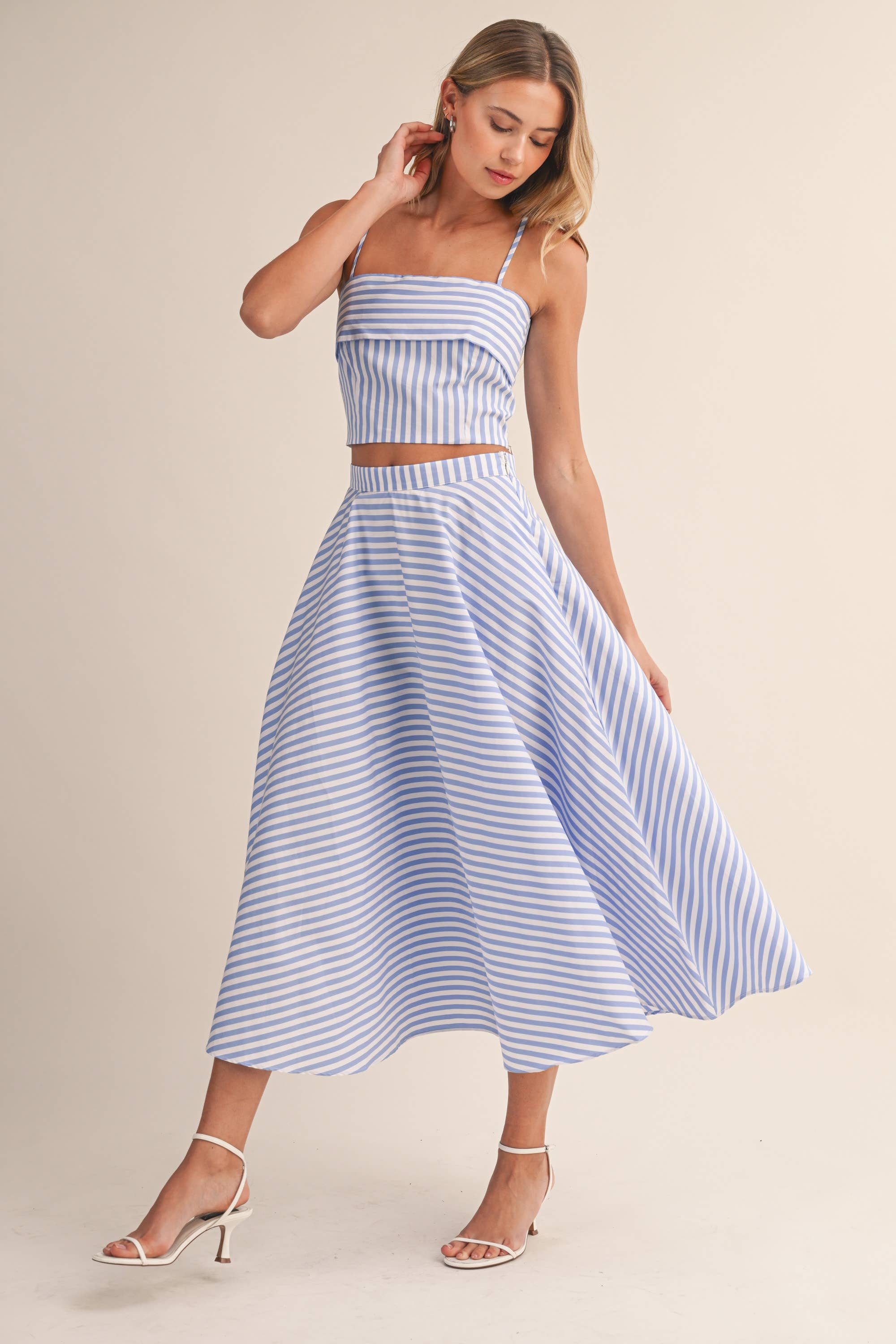 A-Line Midi Skirt Set:Chambray