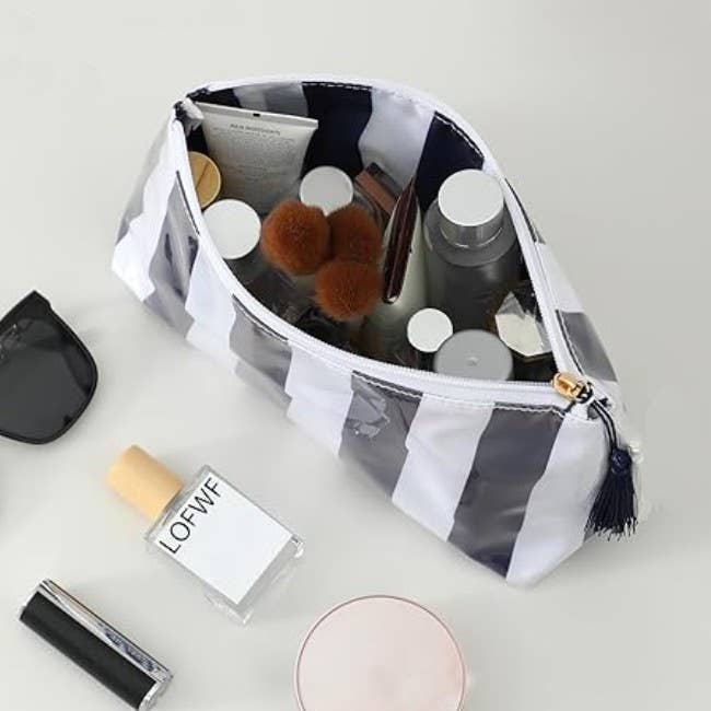 Stripe Cosmetic Bag: Pink/Green