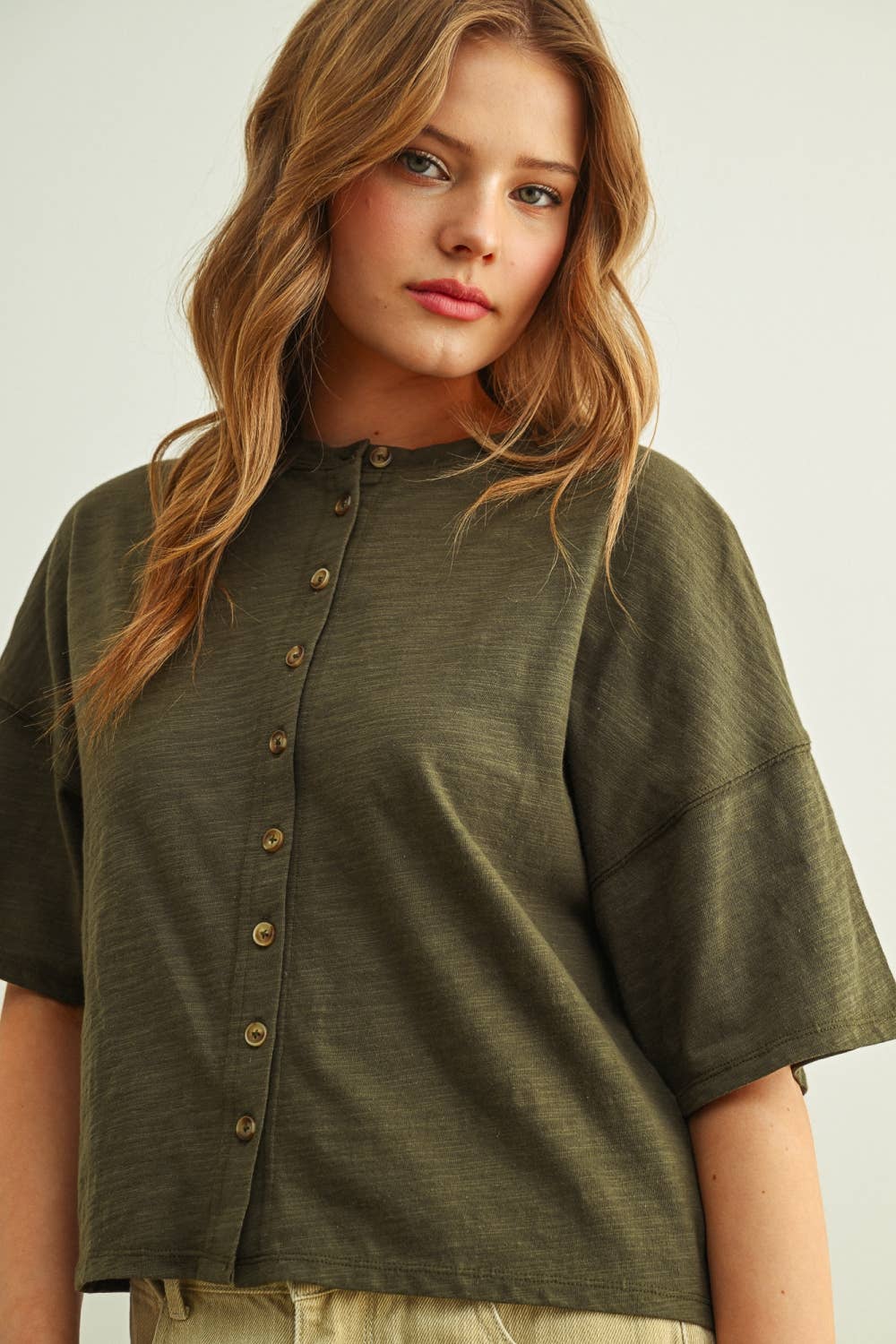 Olive Button Down Top:
