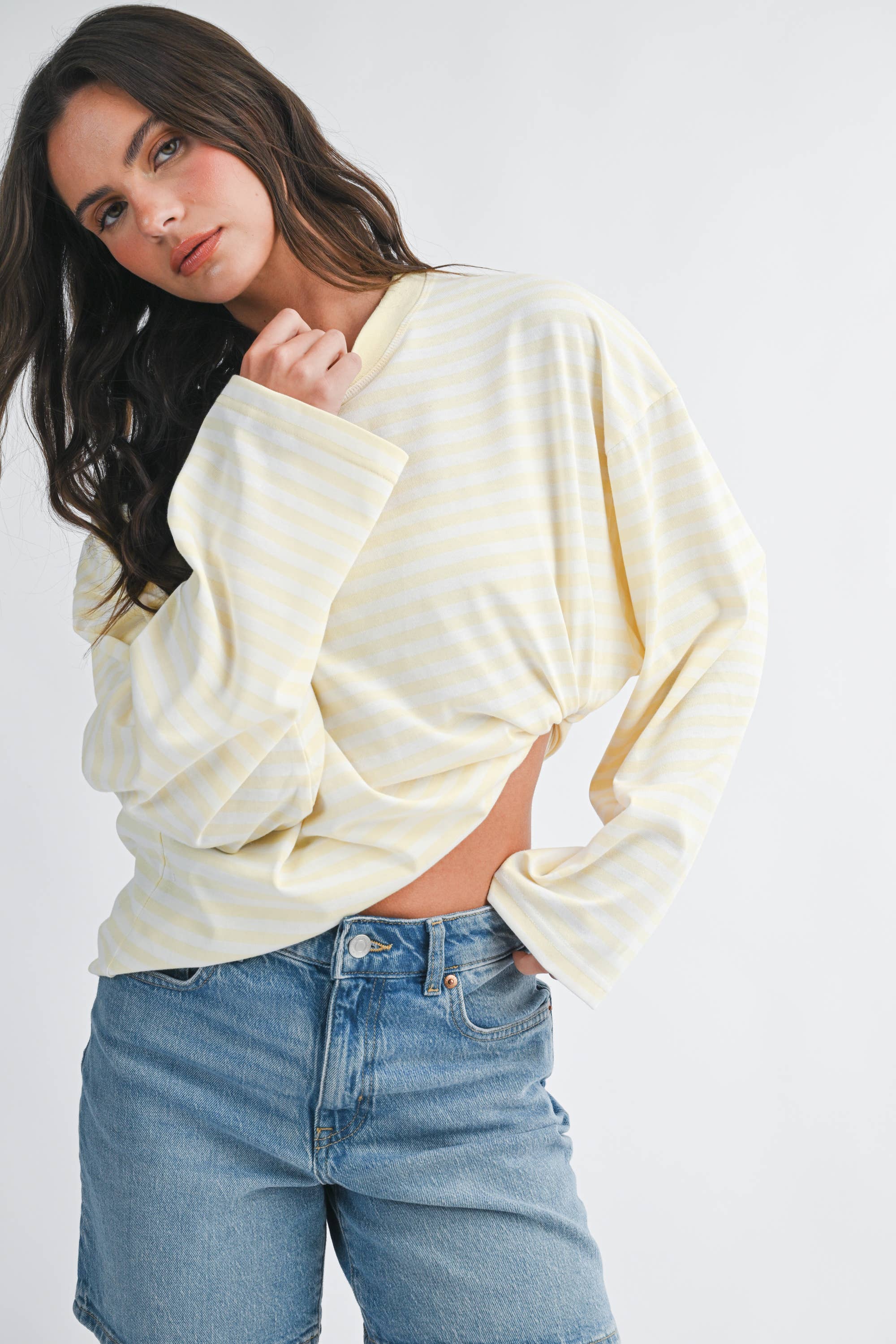 Oversized Stripe Top: Lemon