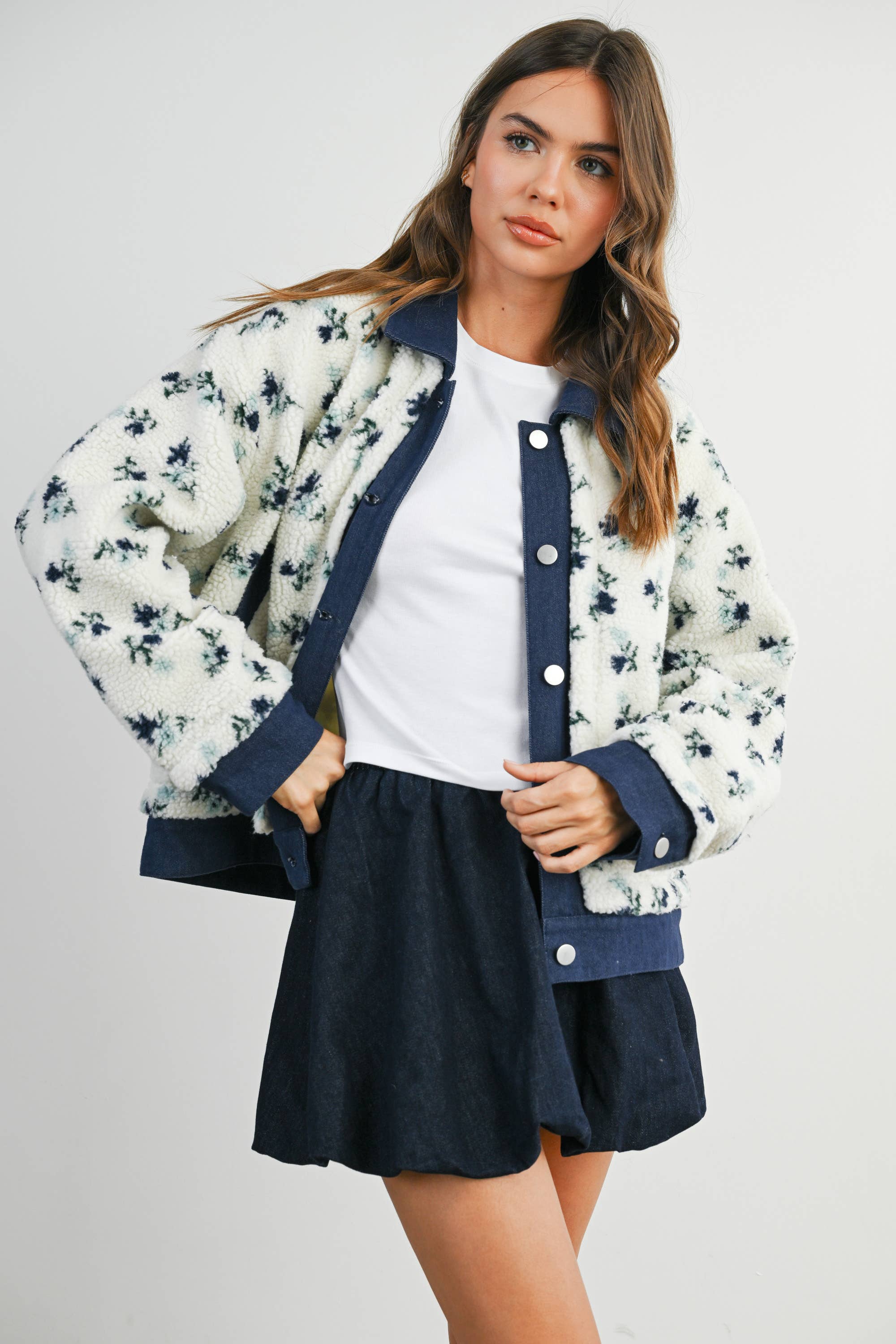 Floral Button-Down Jacket - Navy