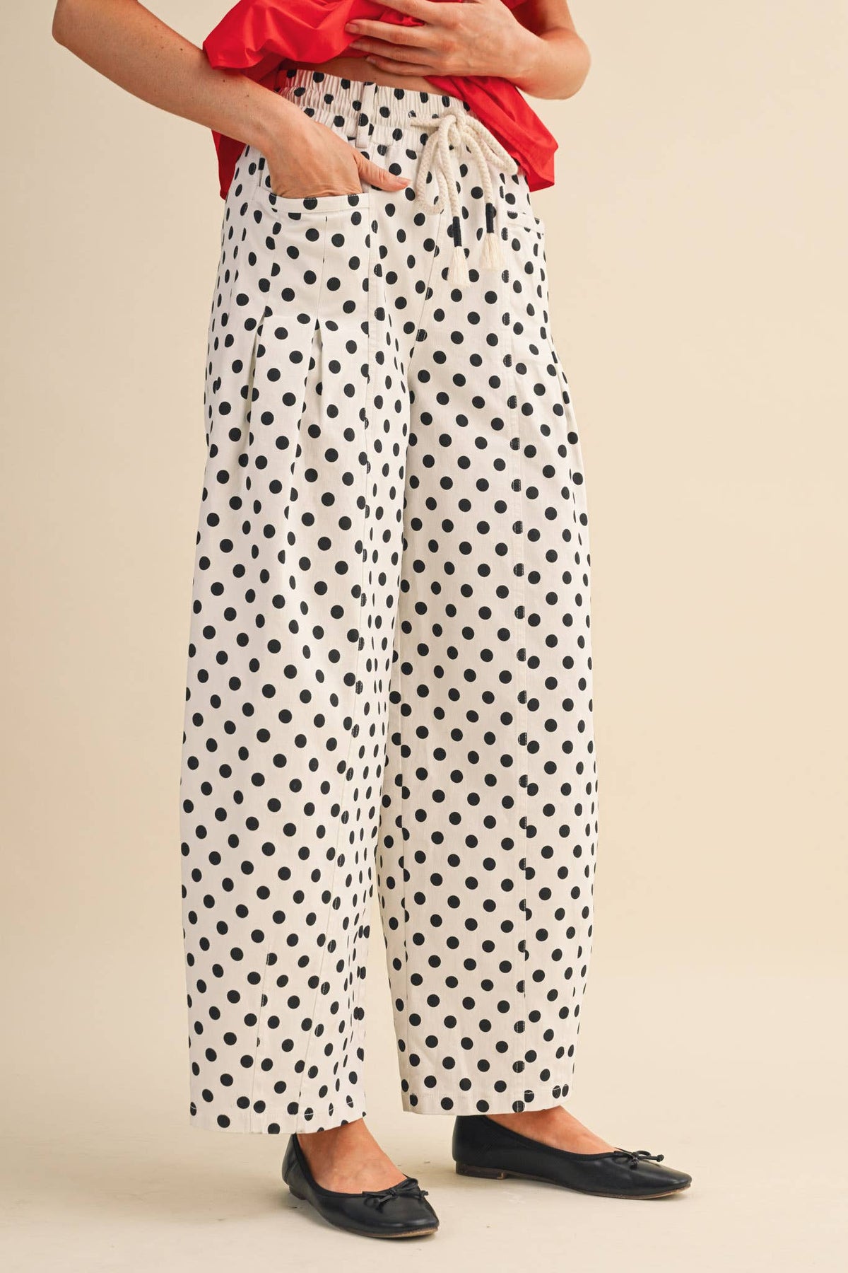 Polka Dot Barrel Pants : Ivory