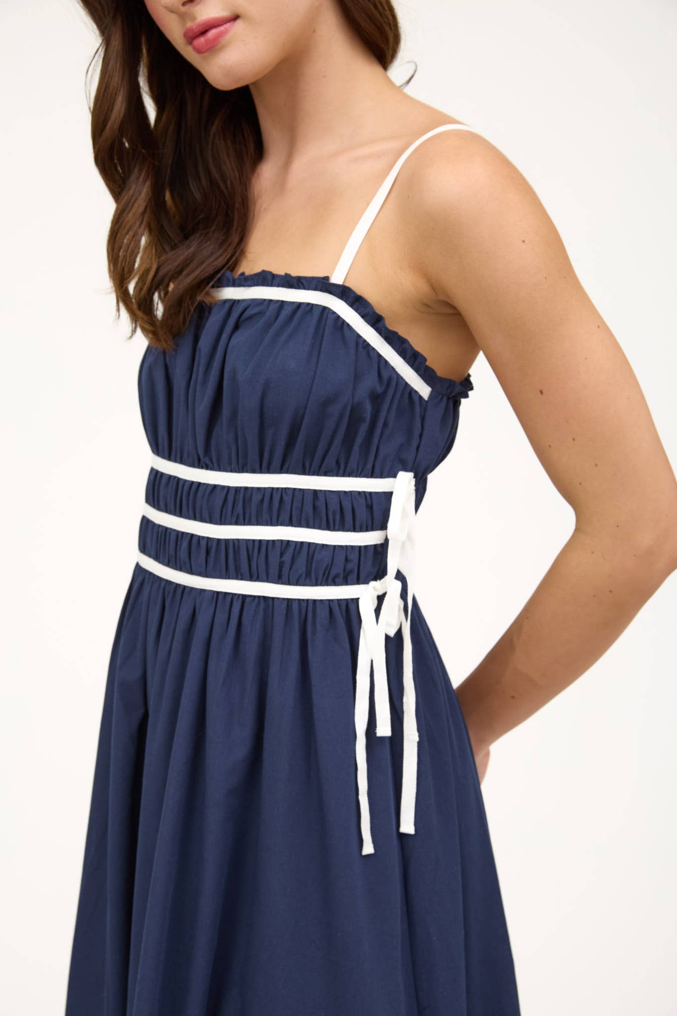 Ruched Midi Dress- Navy