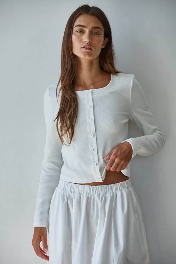 Cotton Spandex Cardigan: Off White