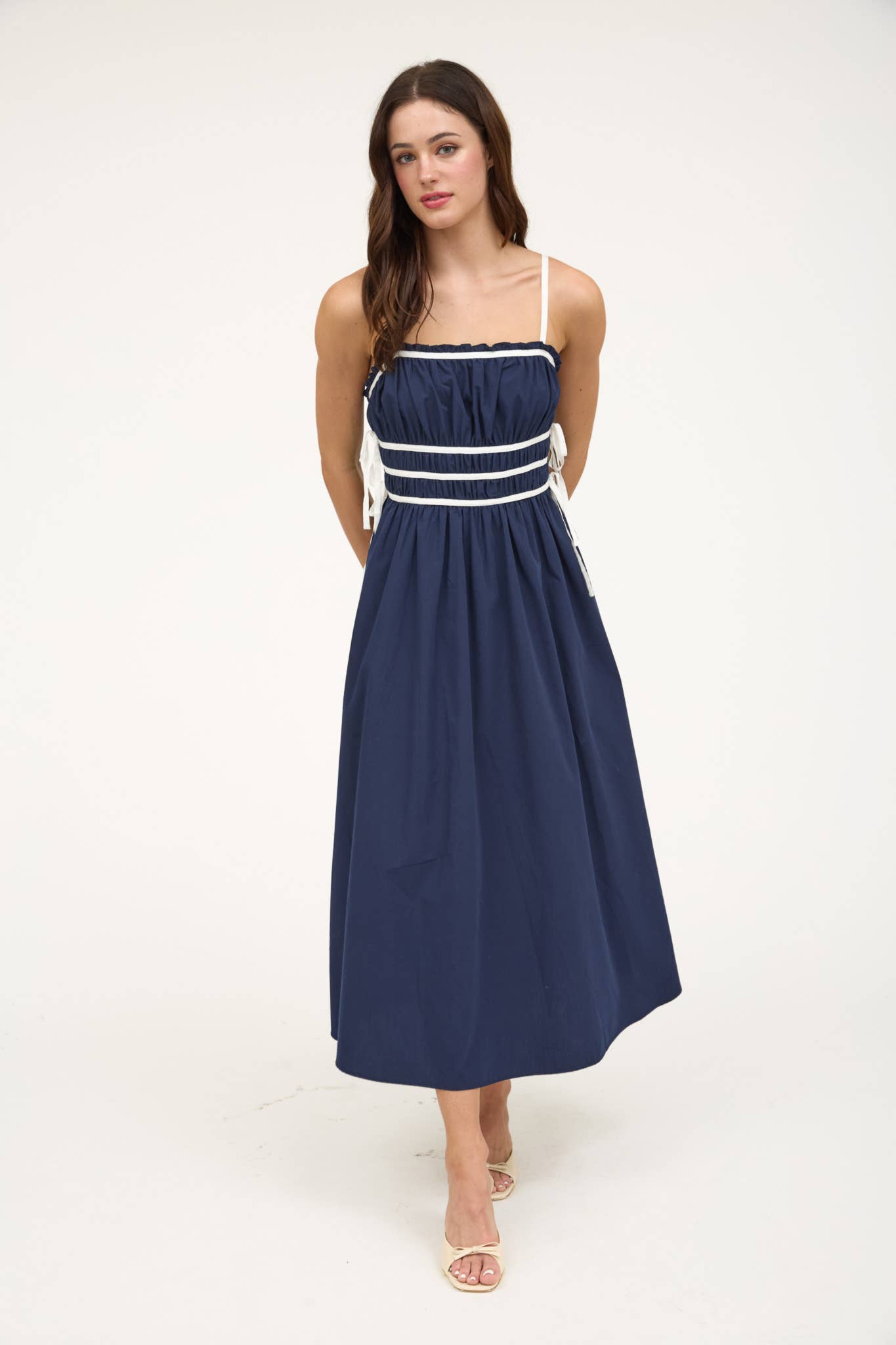 Ruched Midi Dress- Navy