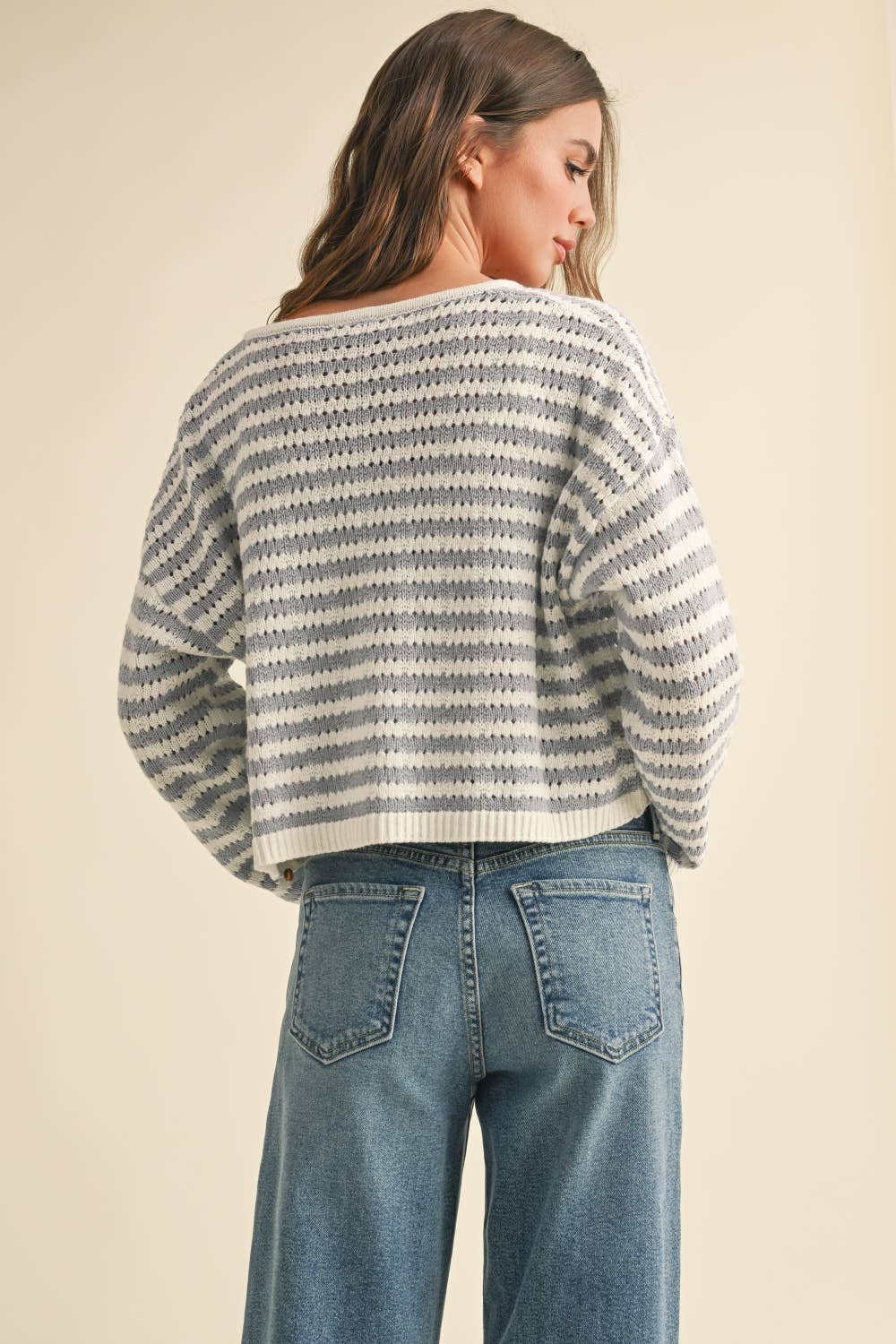 Crochet Knitted Cardigan: Blue/White