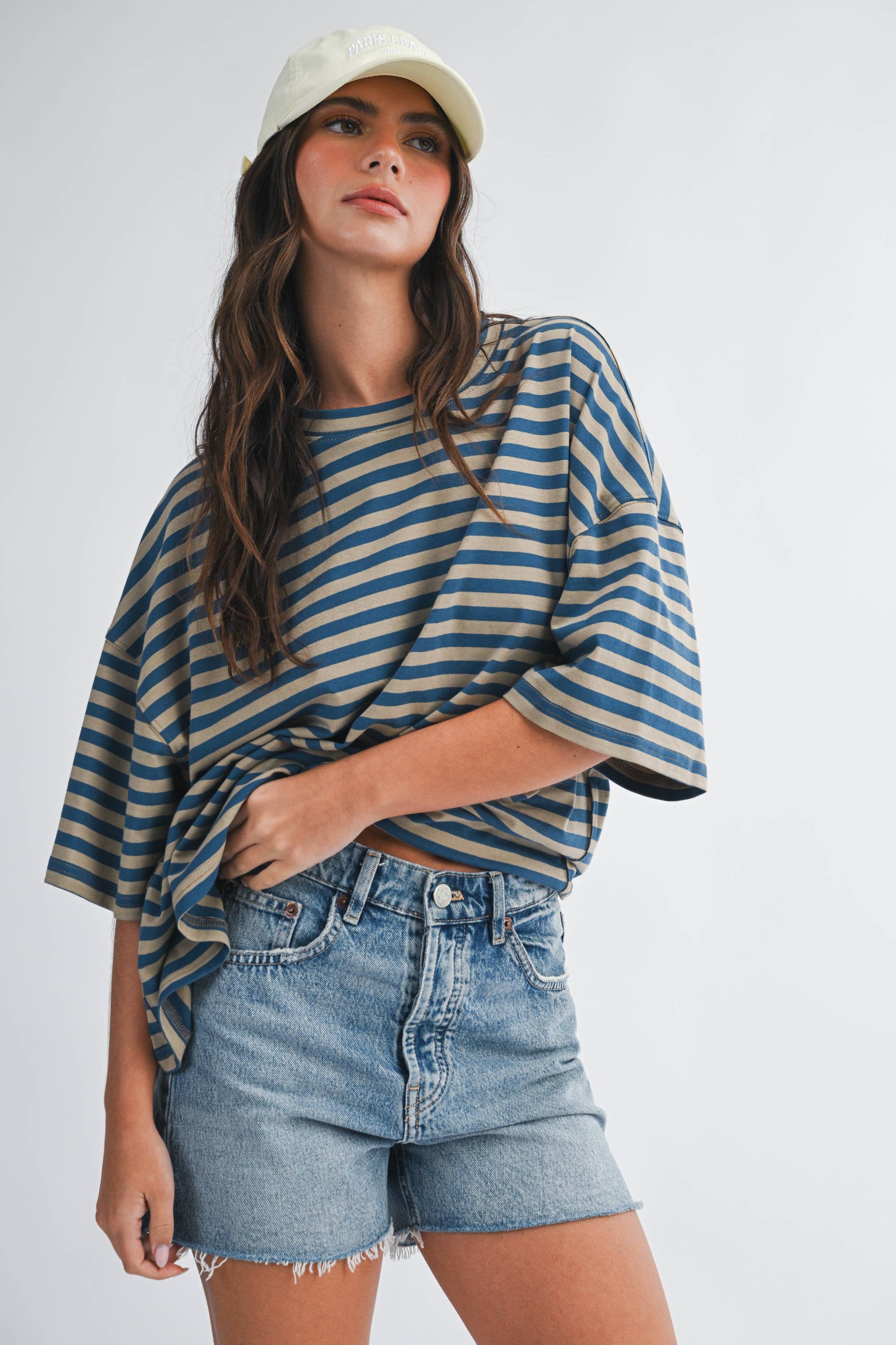 Stripe Boyfriend Tee: Tan