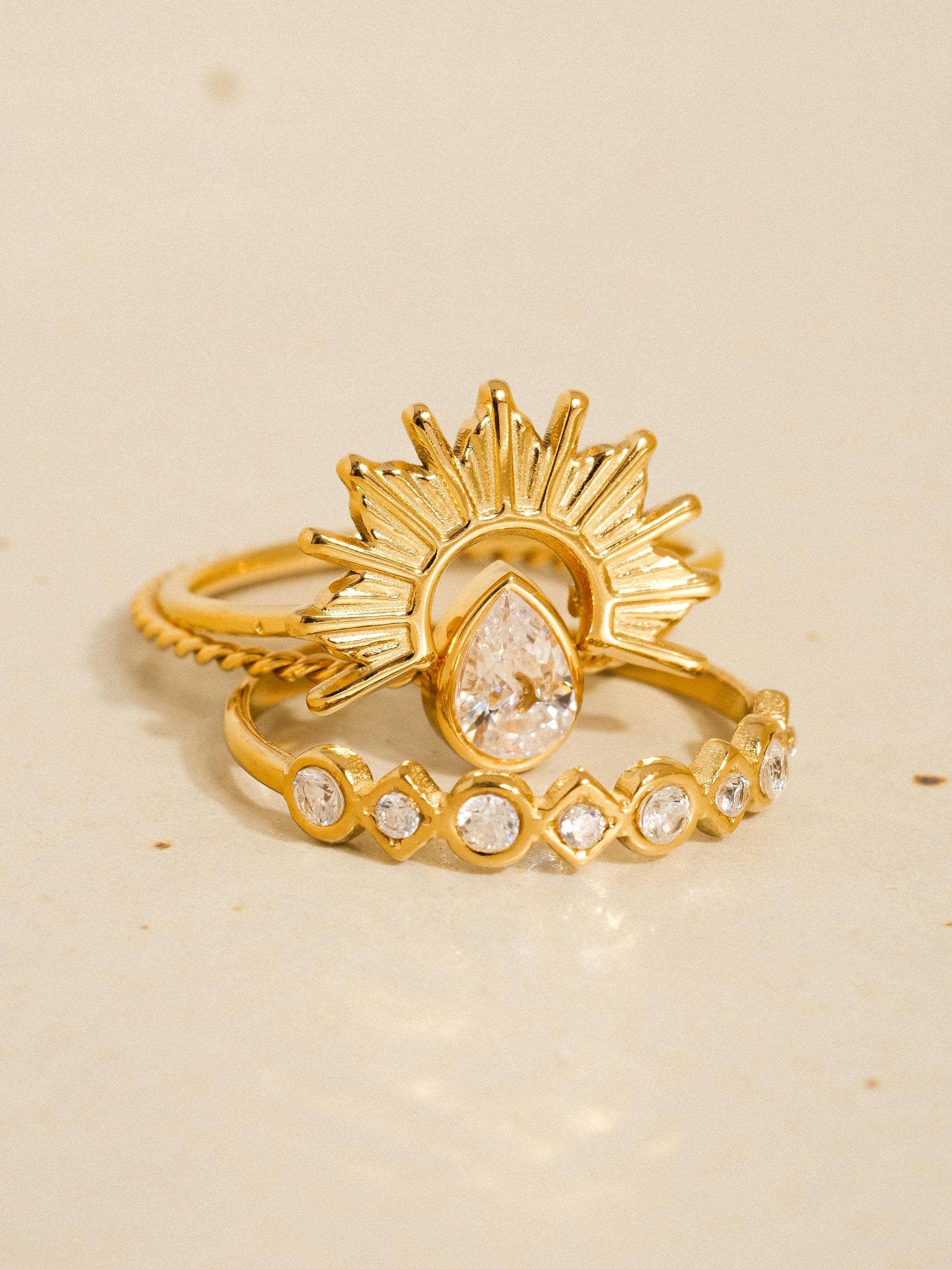 Françoise 18K Gold Sun Stone CZ Layered Ring