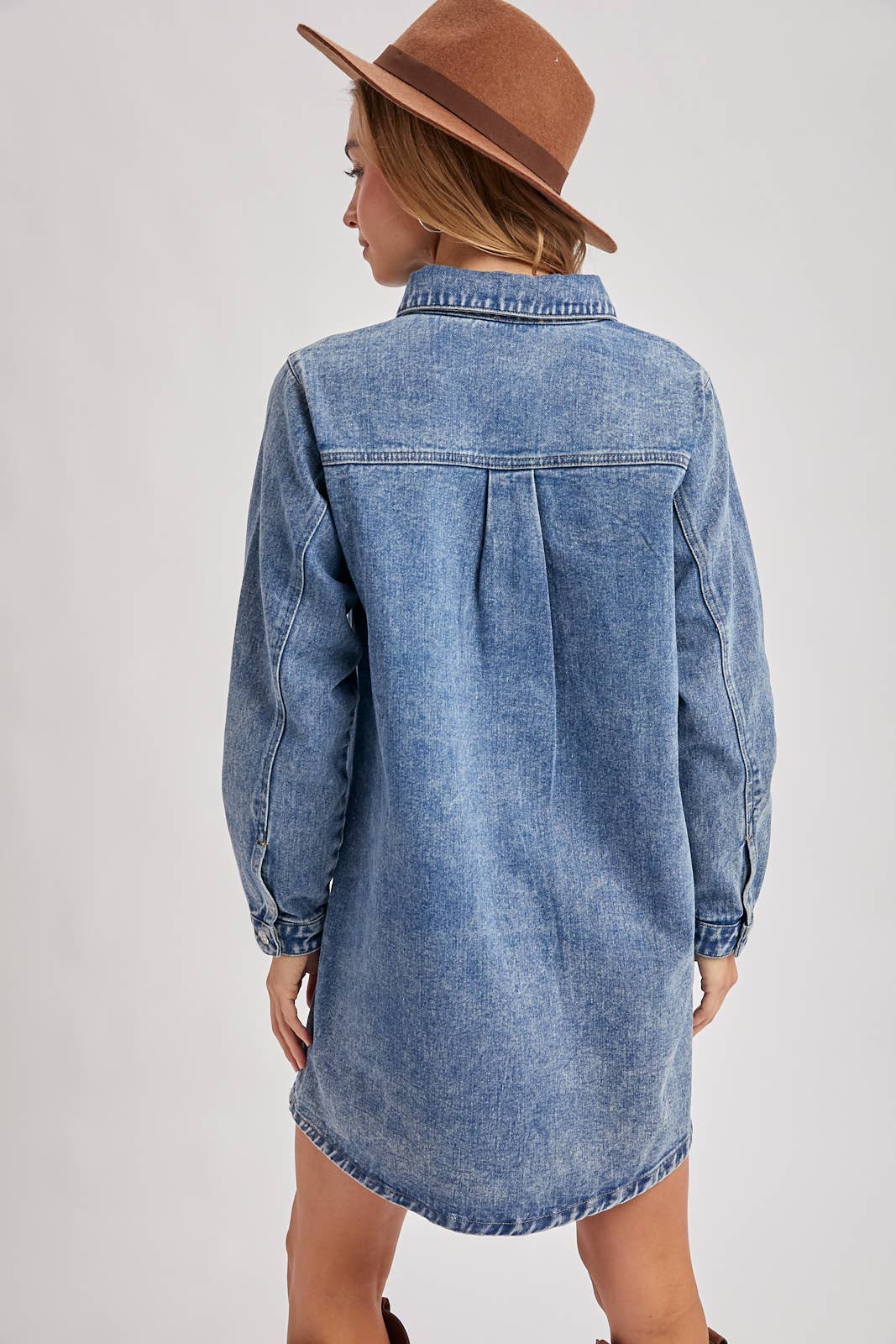 Denmim Shirt Dress: Washed Blue