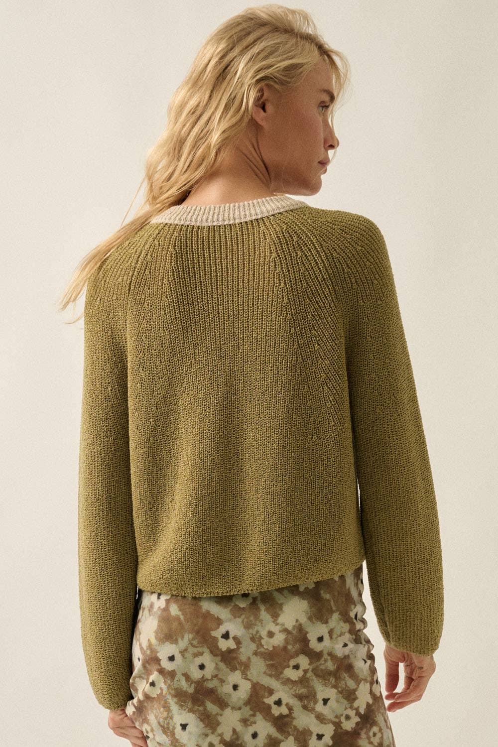 Contrast Cardigan: Moss Green