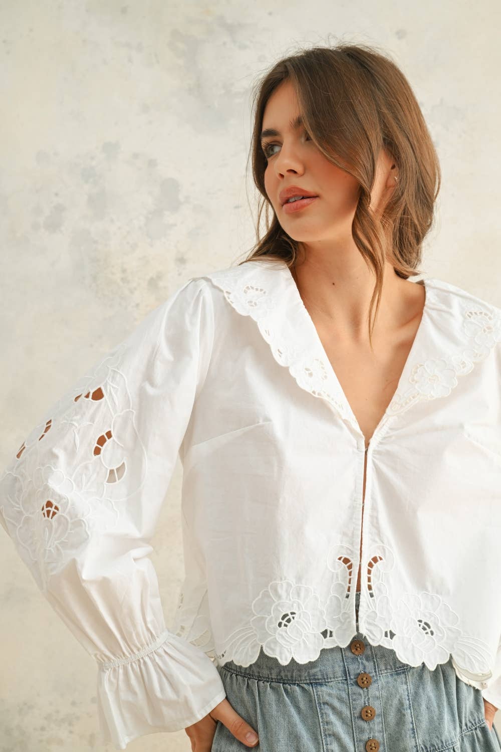 Eyelet Detailed Blouse: White