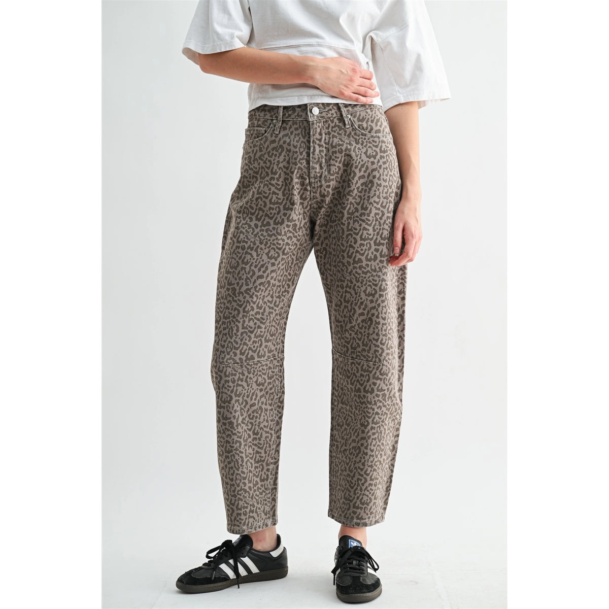 High Rise Wide Cuff Leopard Barrel