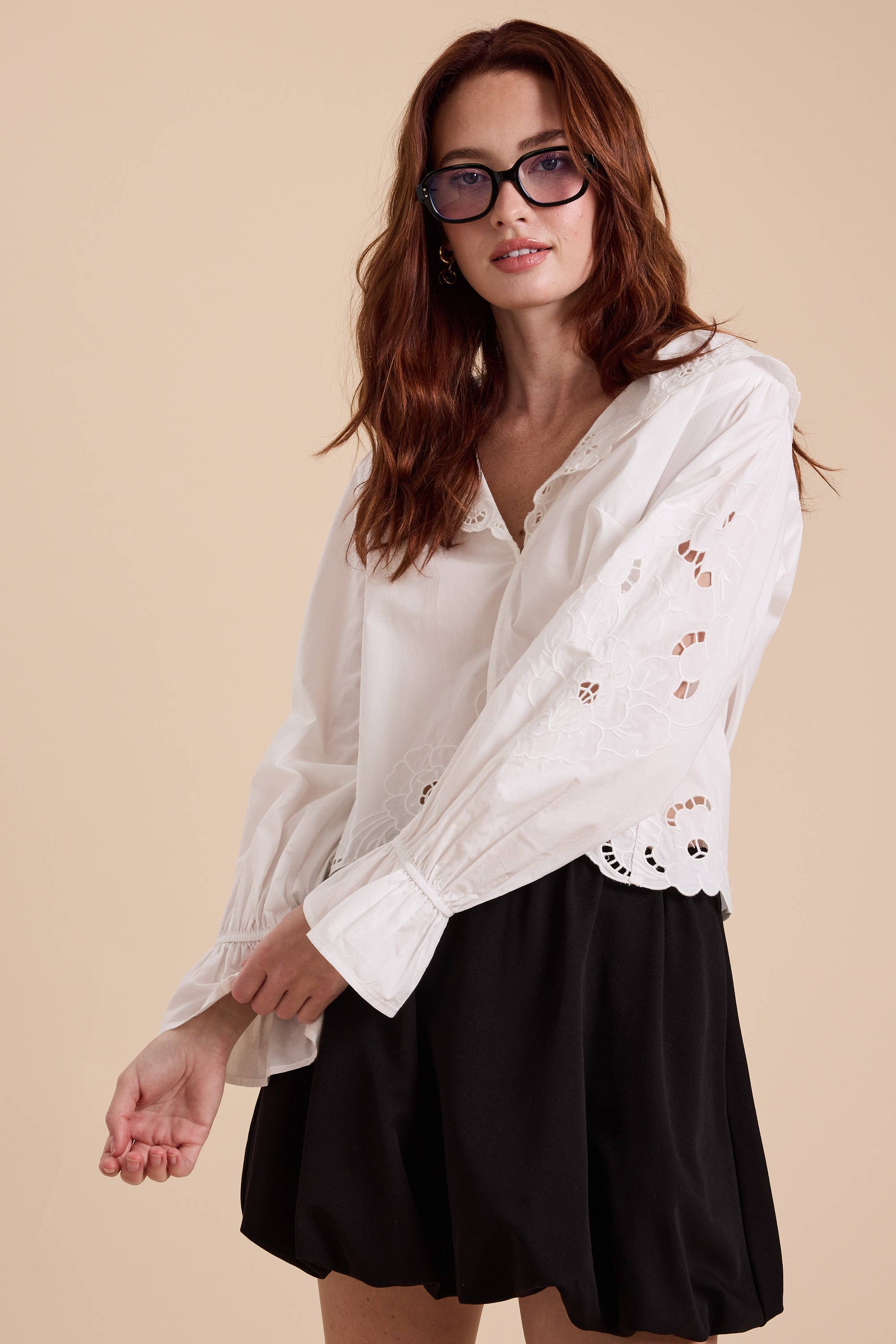 Eyelet Detailed Blouse: White