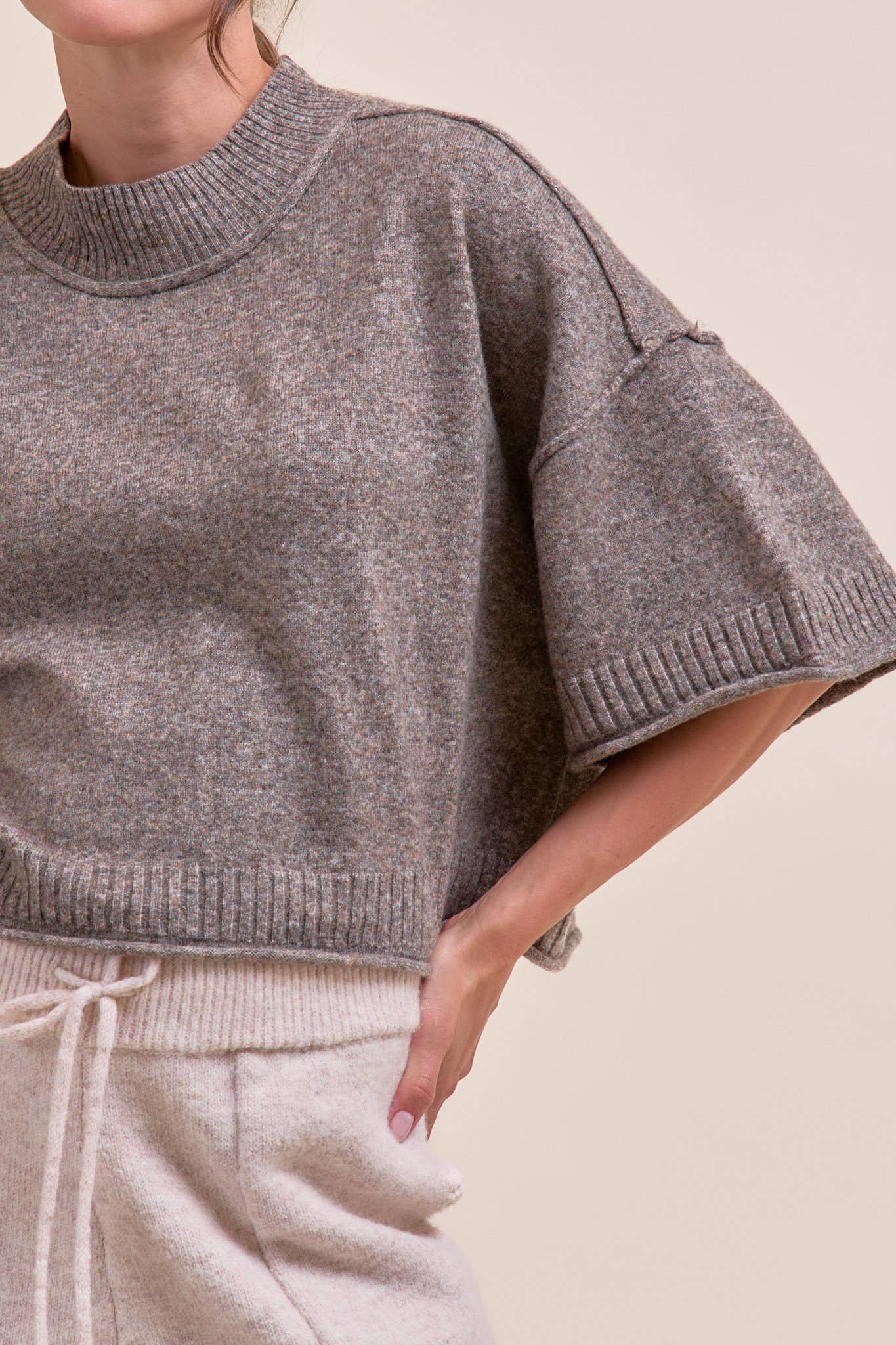 Marled Knit Sweater: Char/Brown