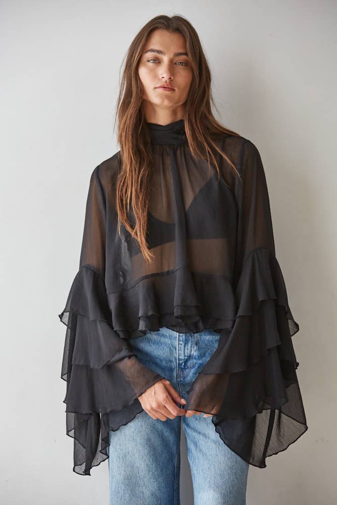 Chiffon See Through Top : Black