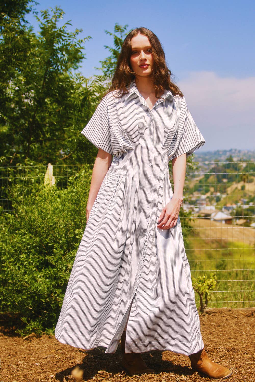 Pin-stripe Midi Dress:Ivory/Black