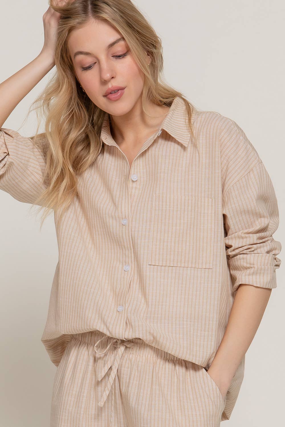 Stripe Gauze Shirt:Beige