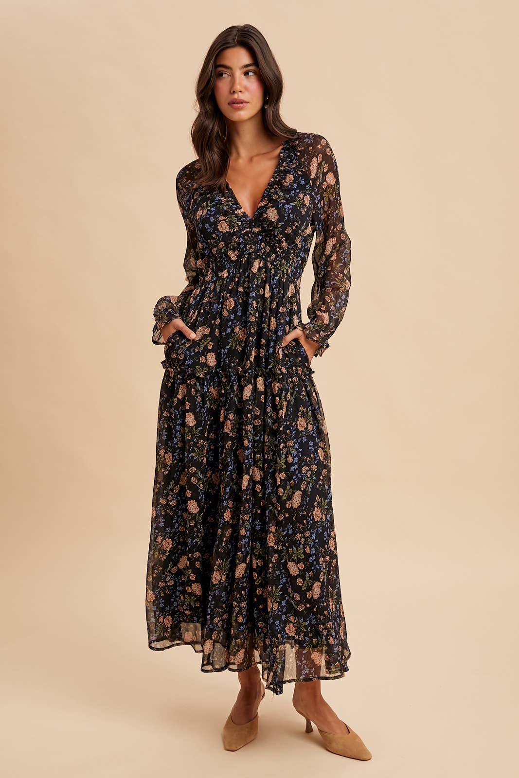 Smocked Maxi Dress: Midnight