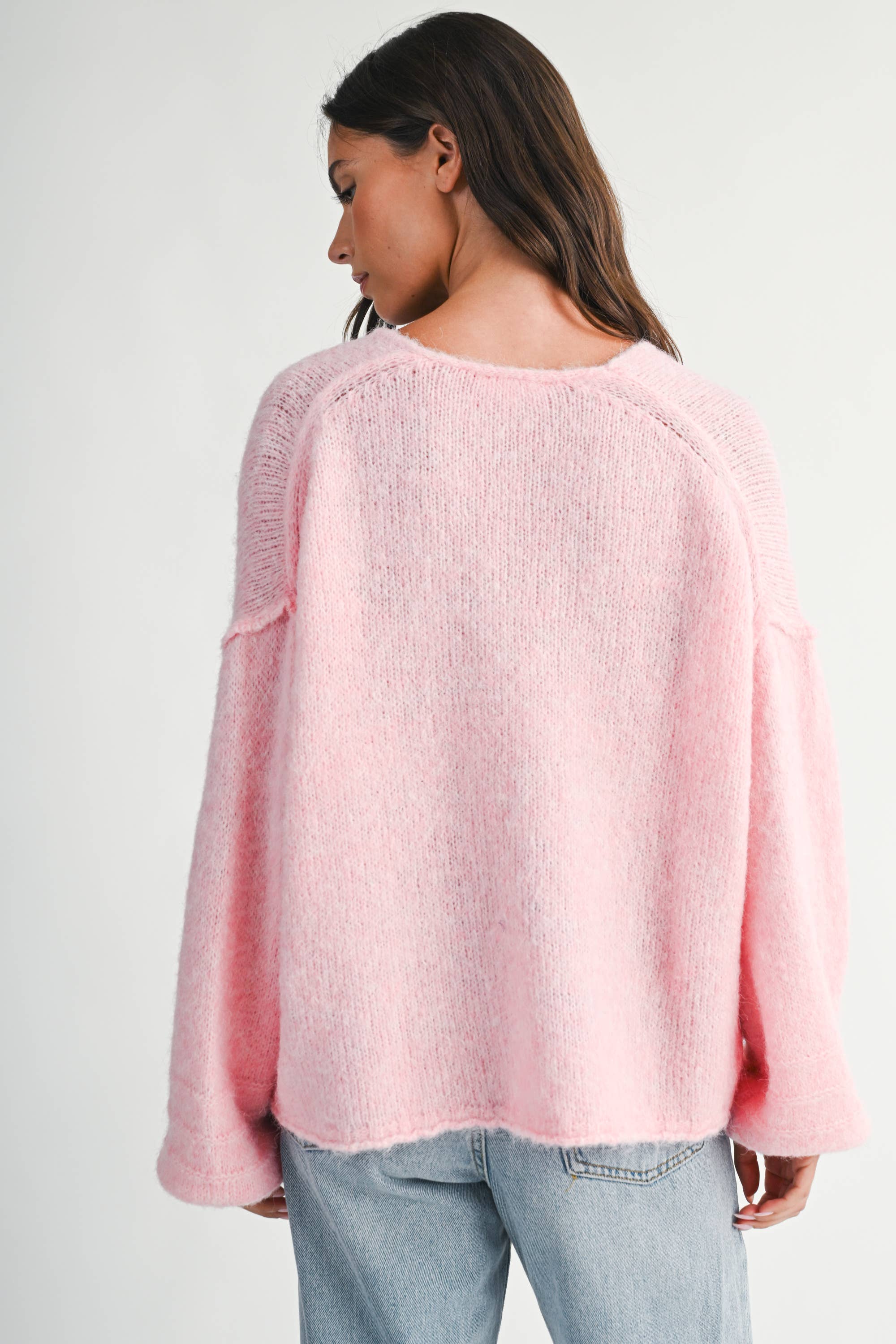 Rolled Cuffs Sweater: Pink