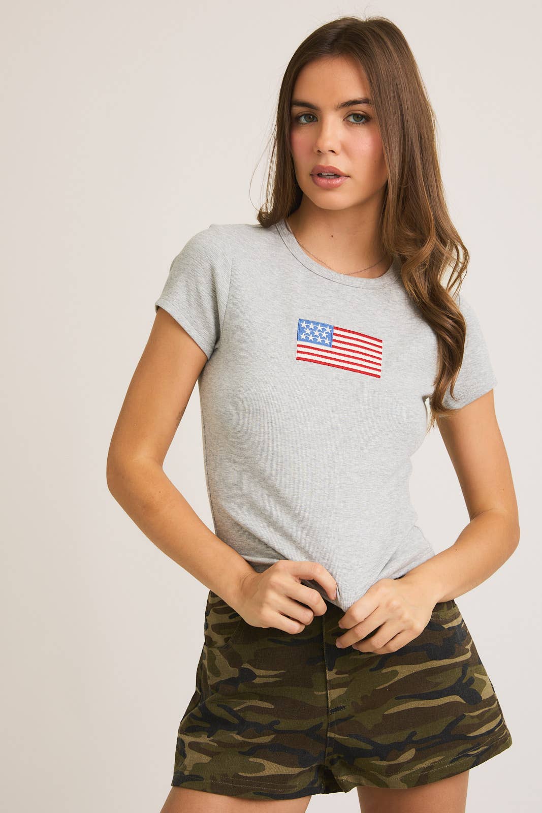 Short Sleeve USA T-Shirt: H. Grey