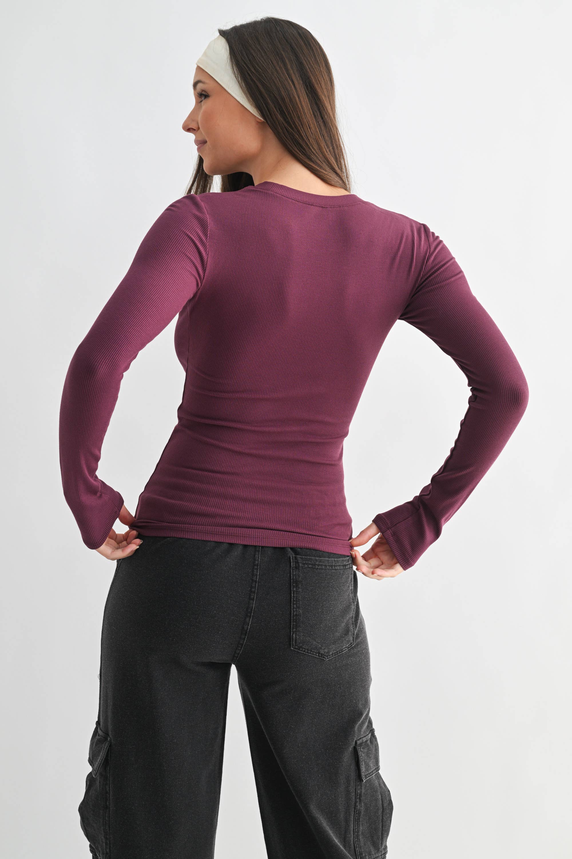 Essential Micro-Ribbed Athleisure Top: Plum