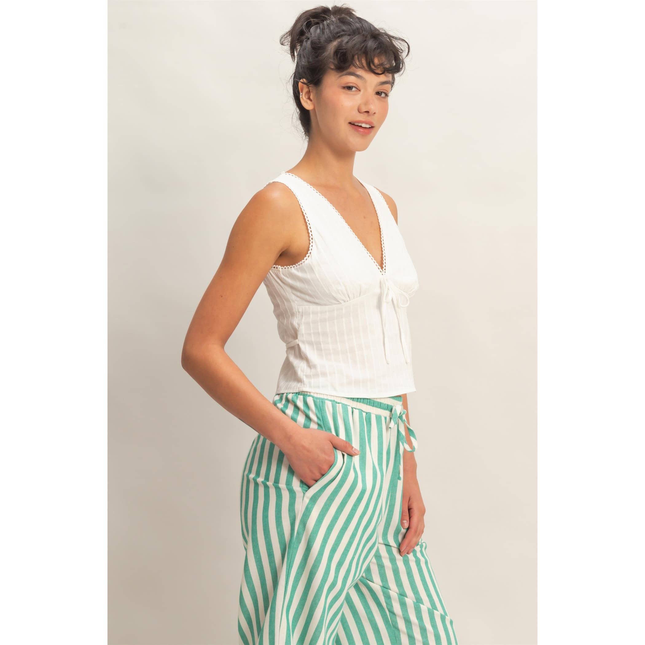 Scallop Tie-Back Top: White