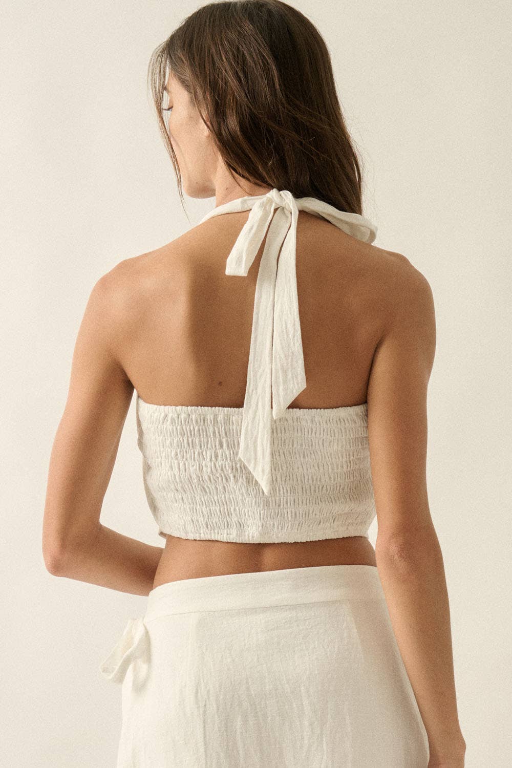 Embroidered Halter Top: Off White