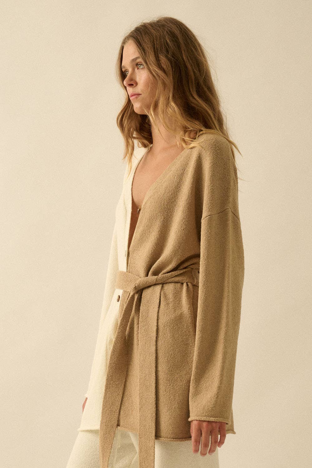 Colorblock Cardigan:Cream/Sand